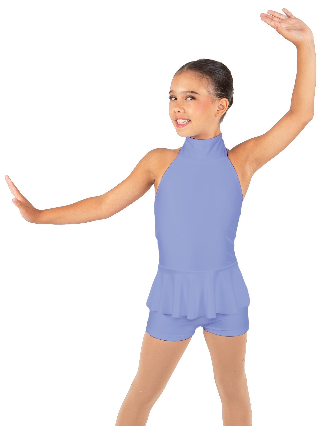 Solid Lycra Halter Collar Biketard w peplum