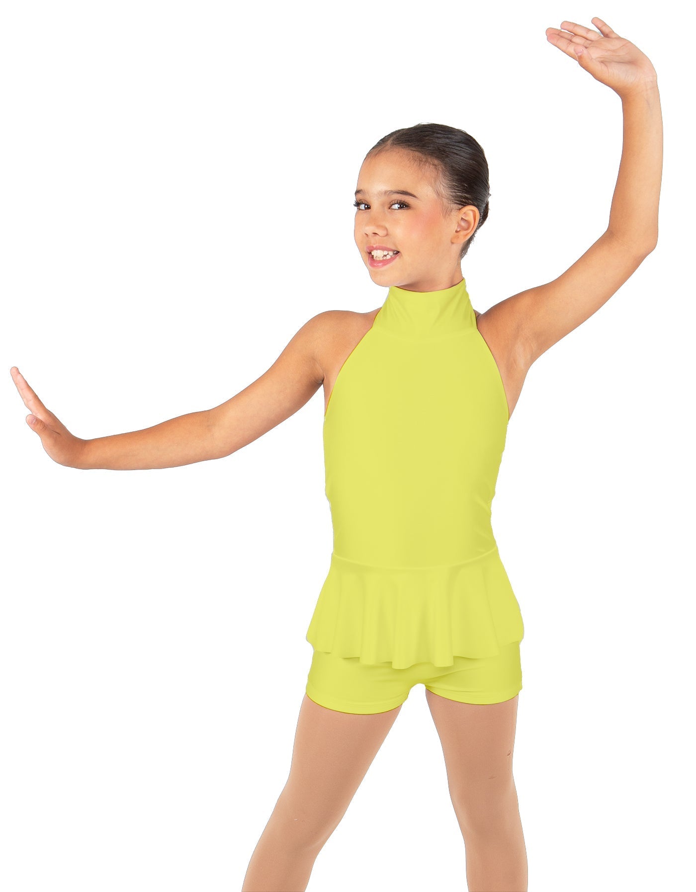 Solid Lycra Halter Collar Biketard w peplum