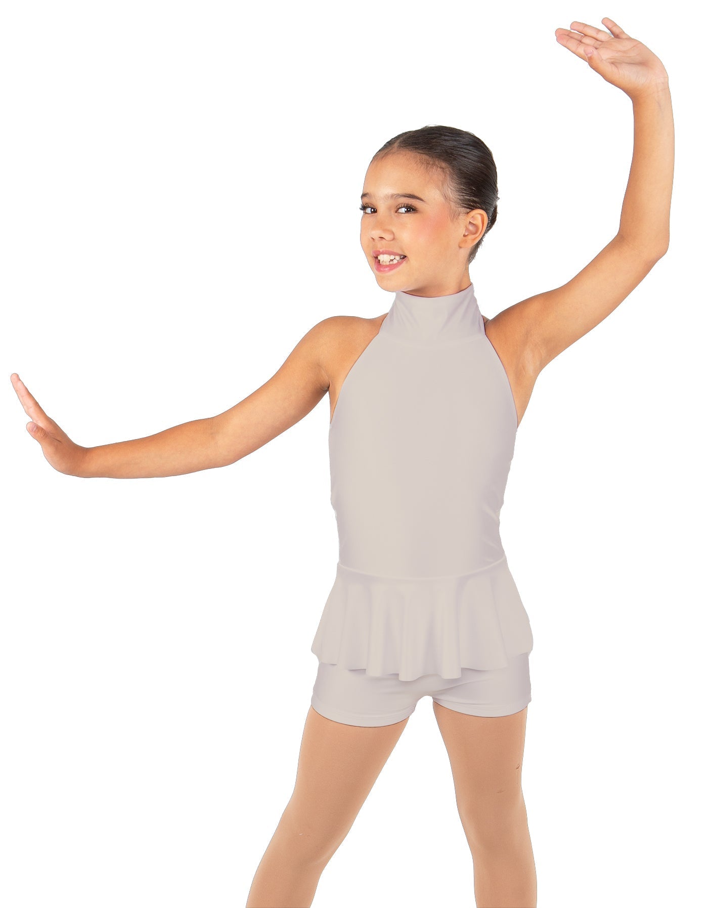 Solid Lycra Halter Collar Biketard w peplum