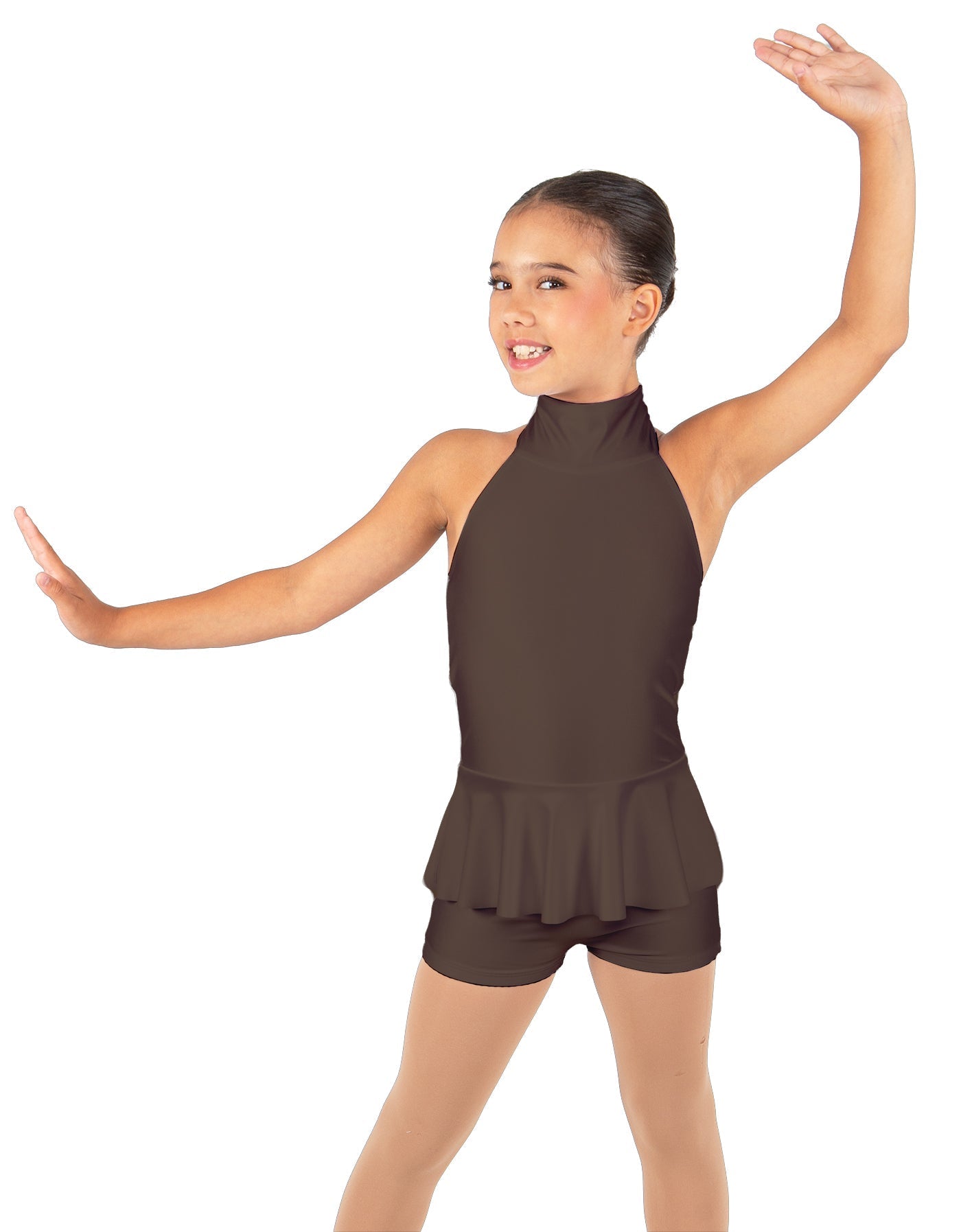 Solid Lycra Halter Collar Biketard w peplum