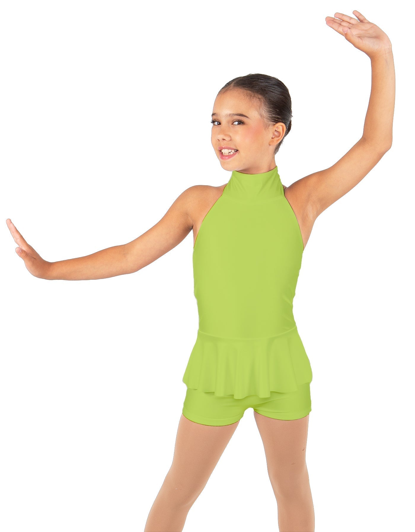 Solid Lycra Halter Collar Biketard w peplum