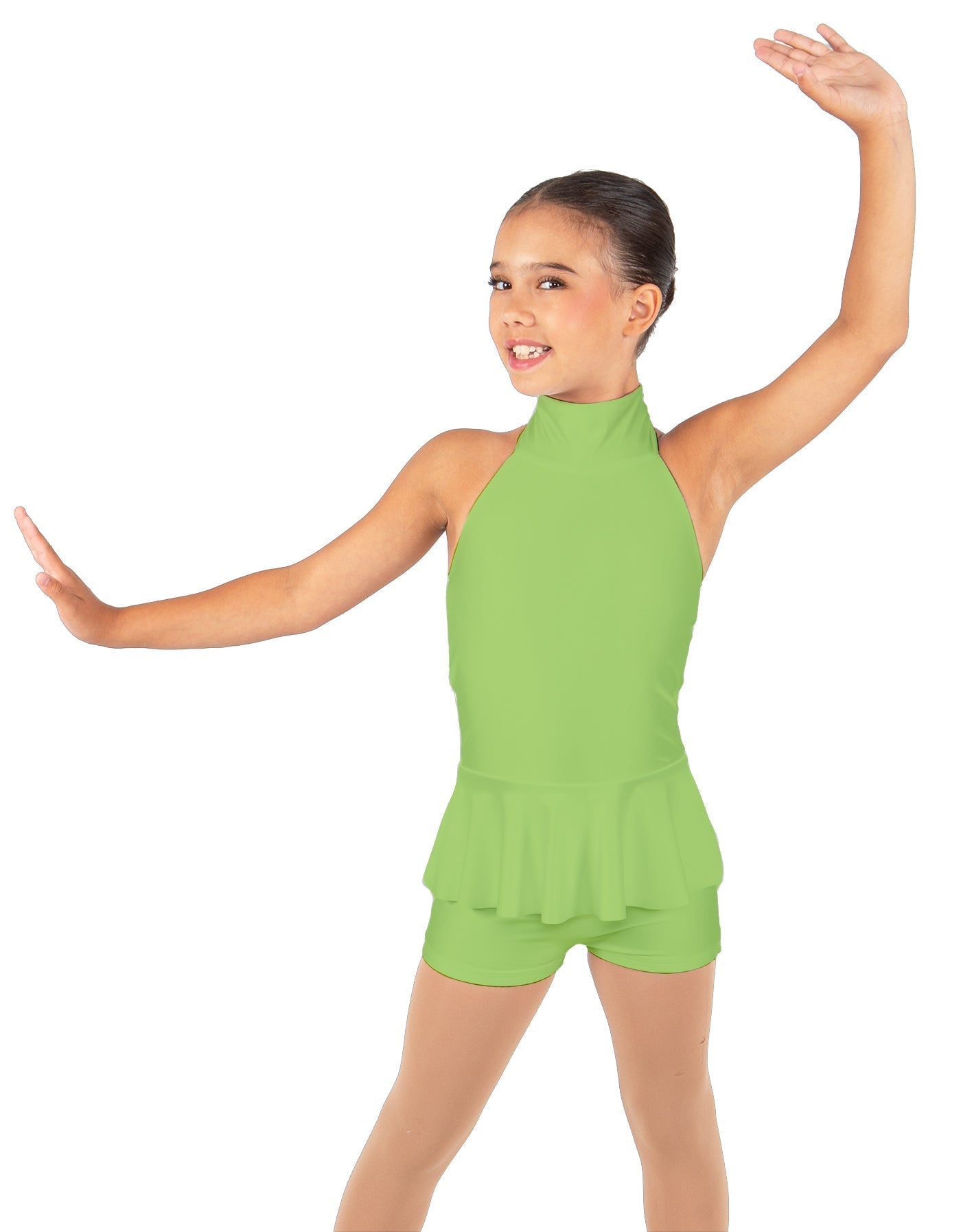 Solid Lycra Halter Collar Biketard w peplum