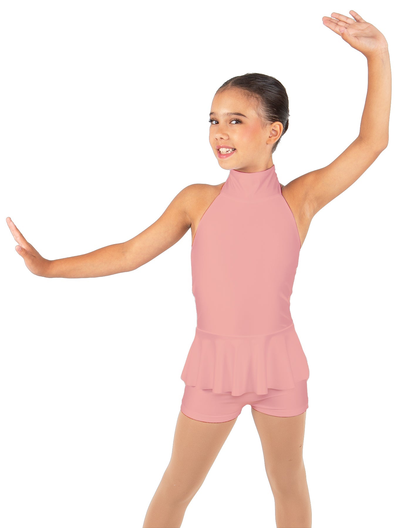 Solid Lycra Halter Collar Biketard w peplum