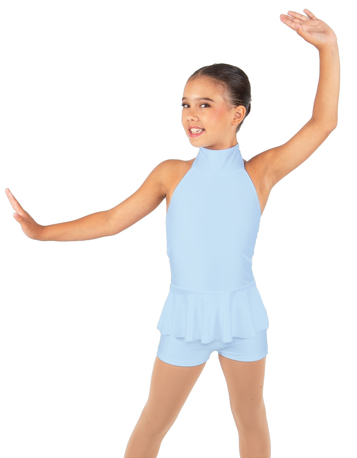 Solid Lycra Halter Collar Biketard w peplum