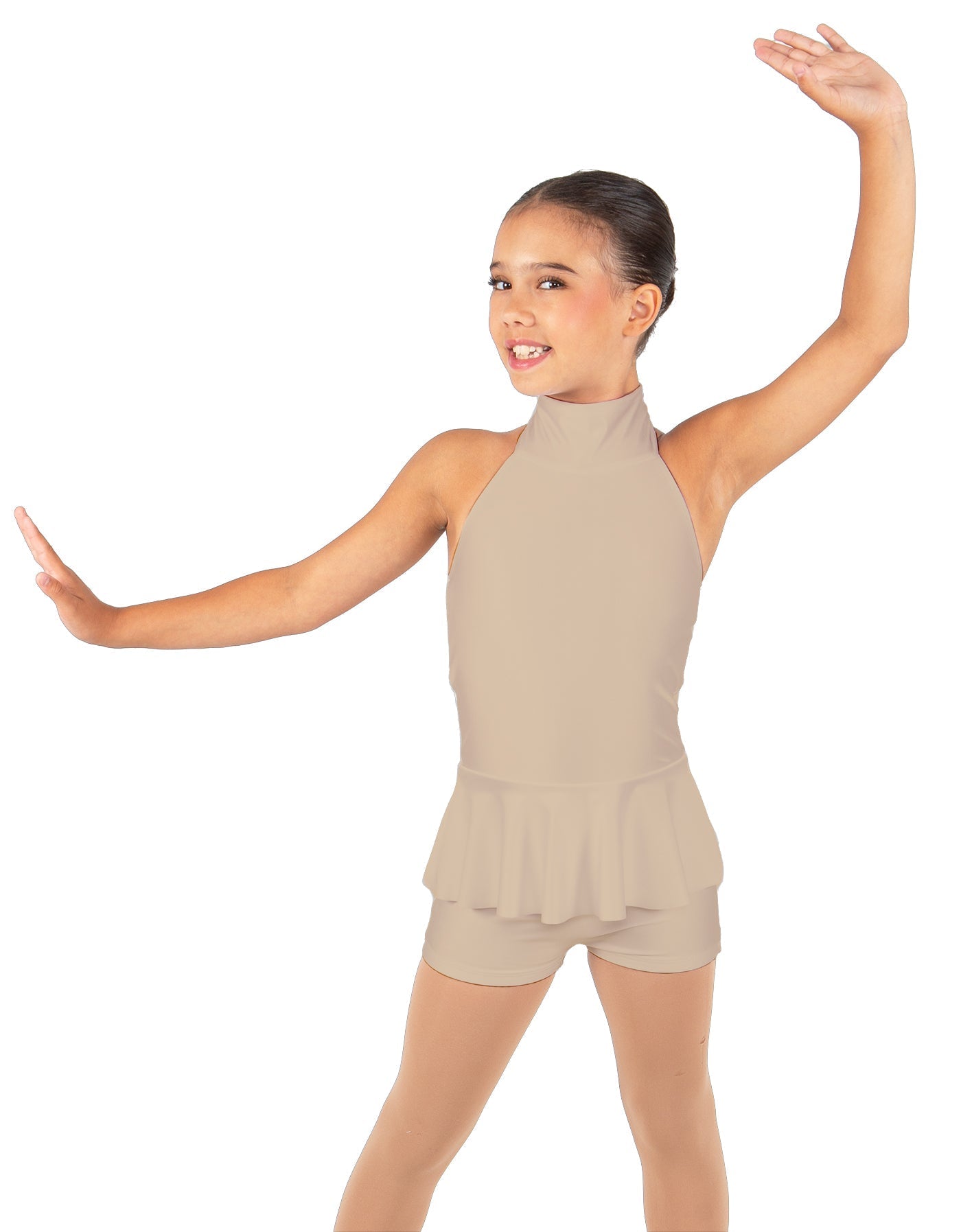 Solid Lycra Halter Collar Biketard w peplum