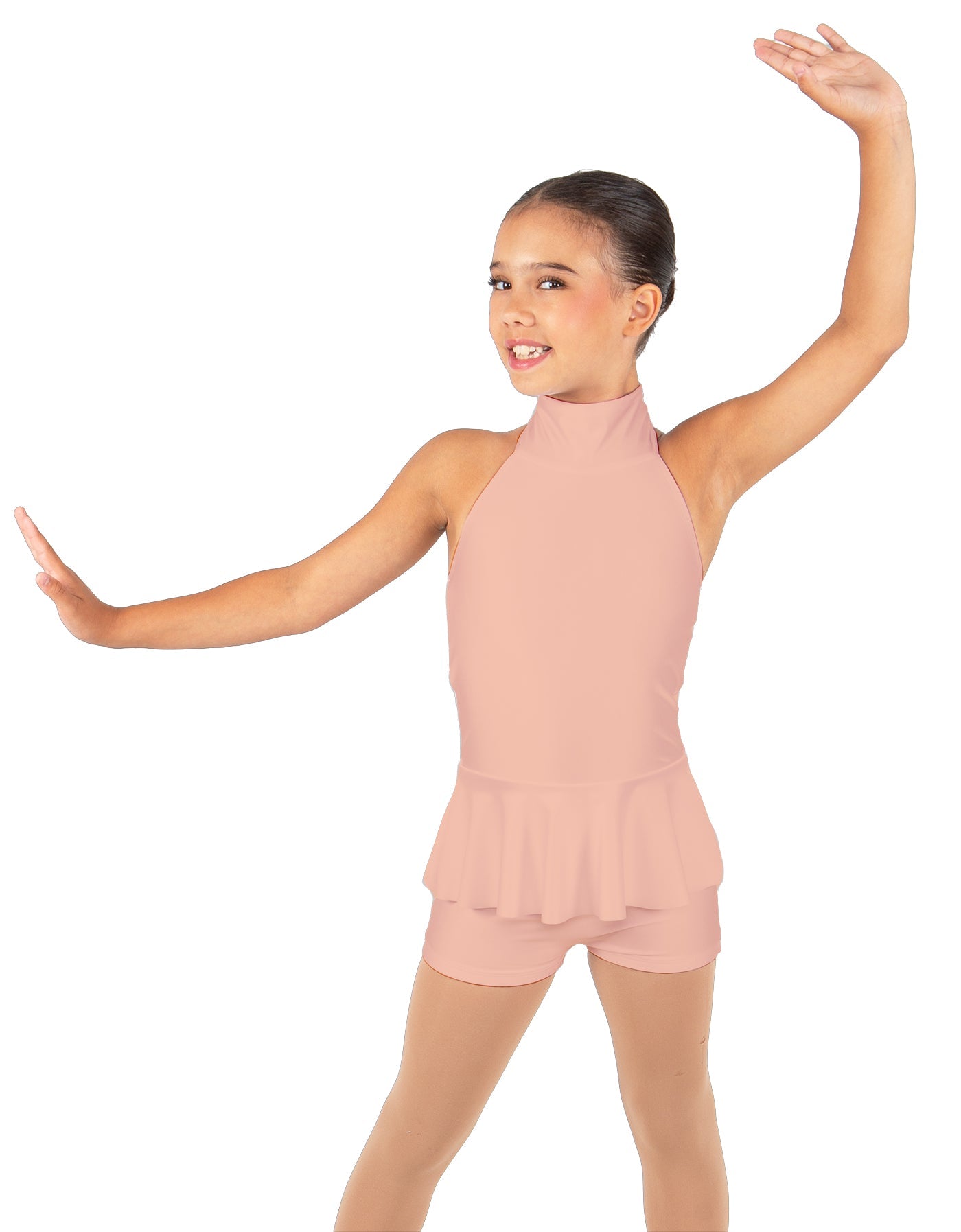 Solid Lycra Halter Collar Biketard w peplum
