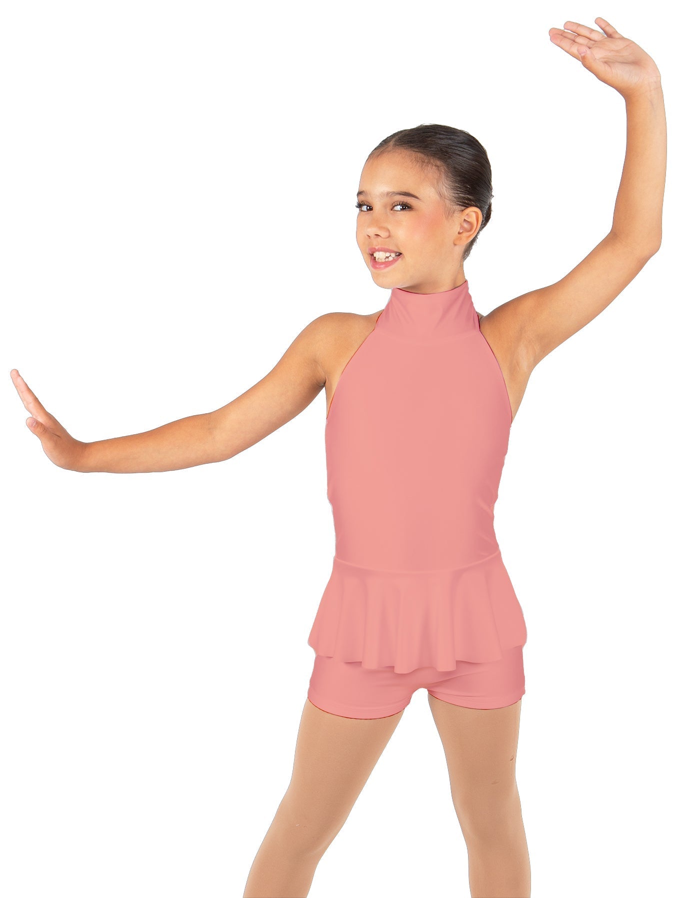 Solid Lycra Halter Collar Biketard w peplum