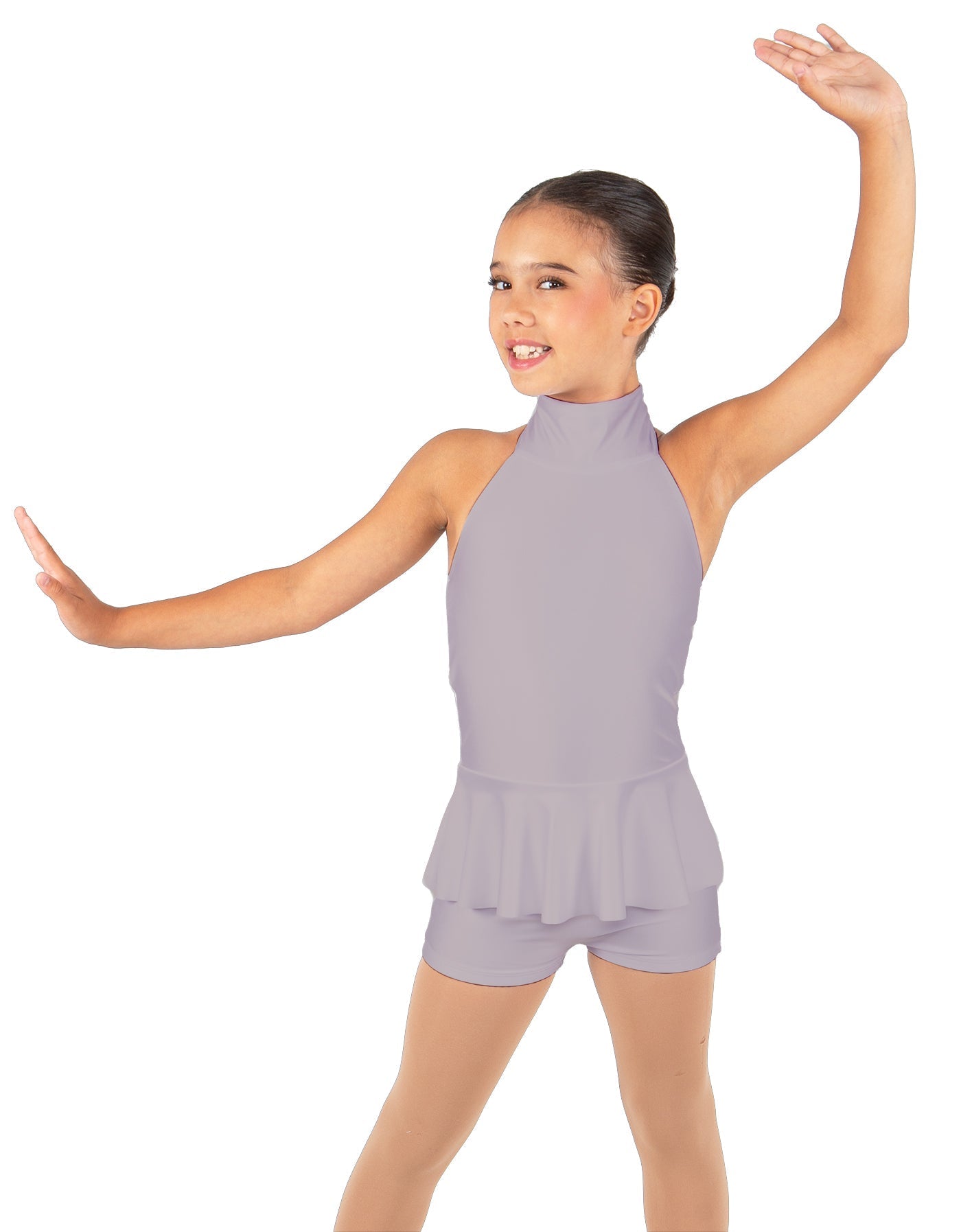 Solid Lycra Halter Collar Biketard w peplum