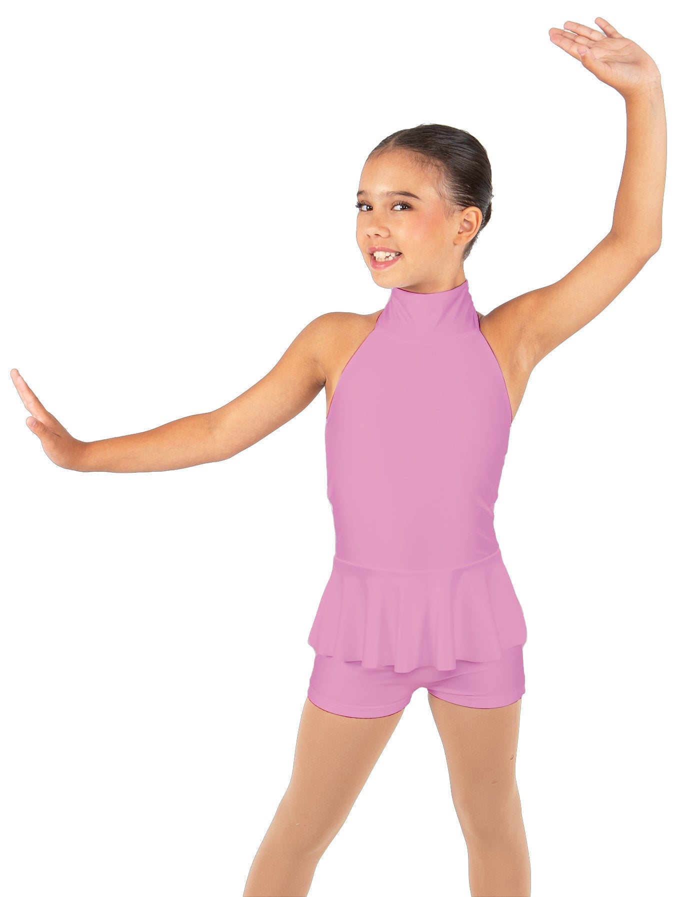 Solid Lycra Halter Collar Biketard w peplum