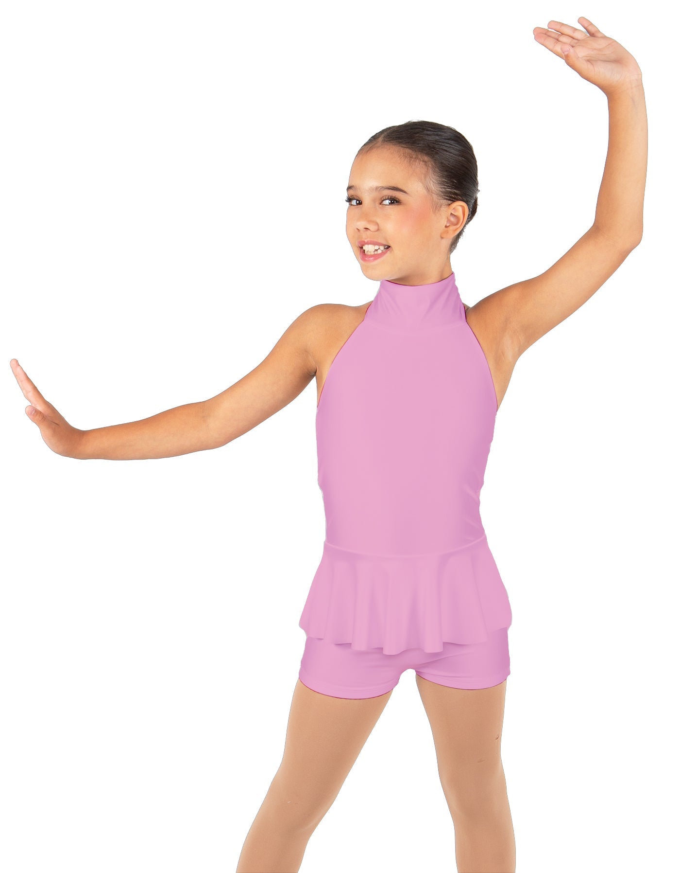 Solid Lycra Halter Collar Biketard w peplum