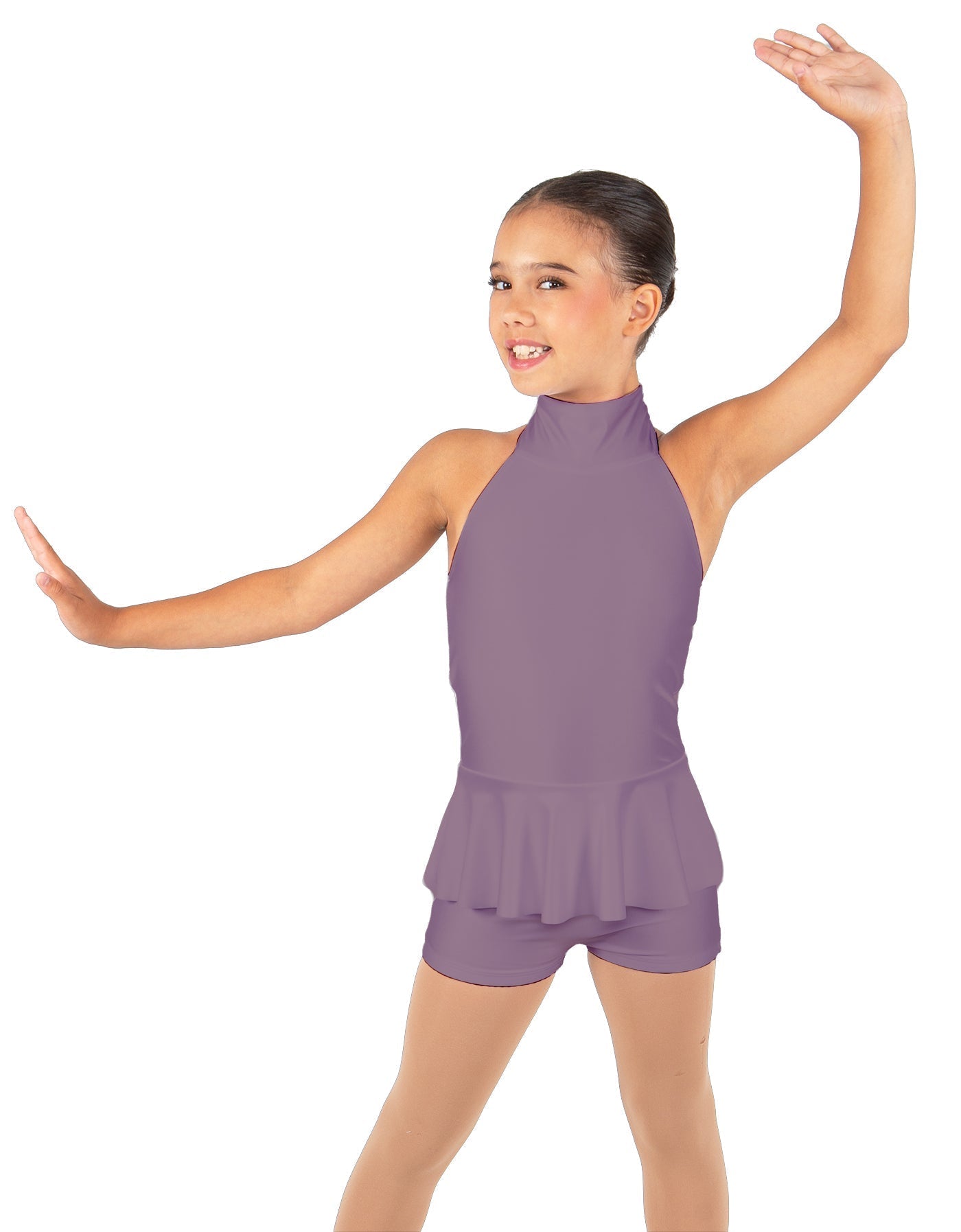 Solid Lycra Halter Collar Biketard w peplum