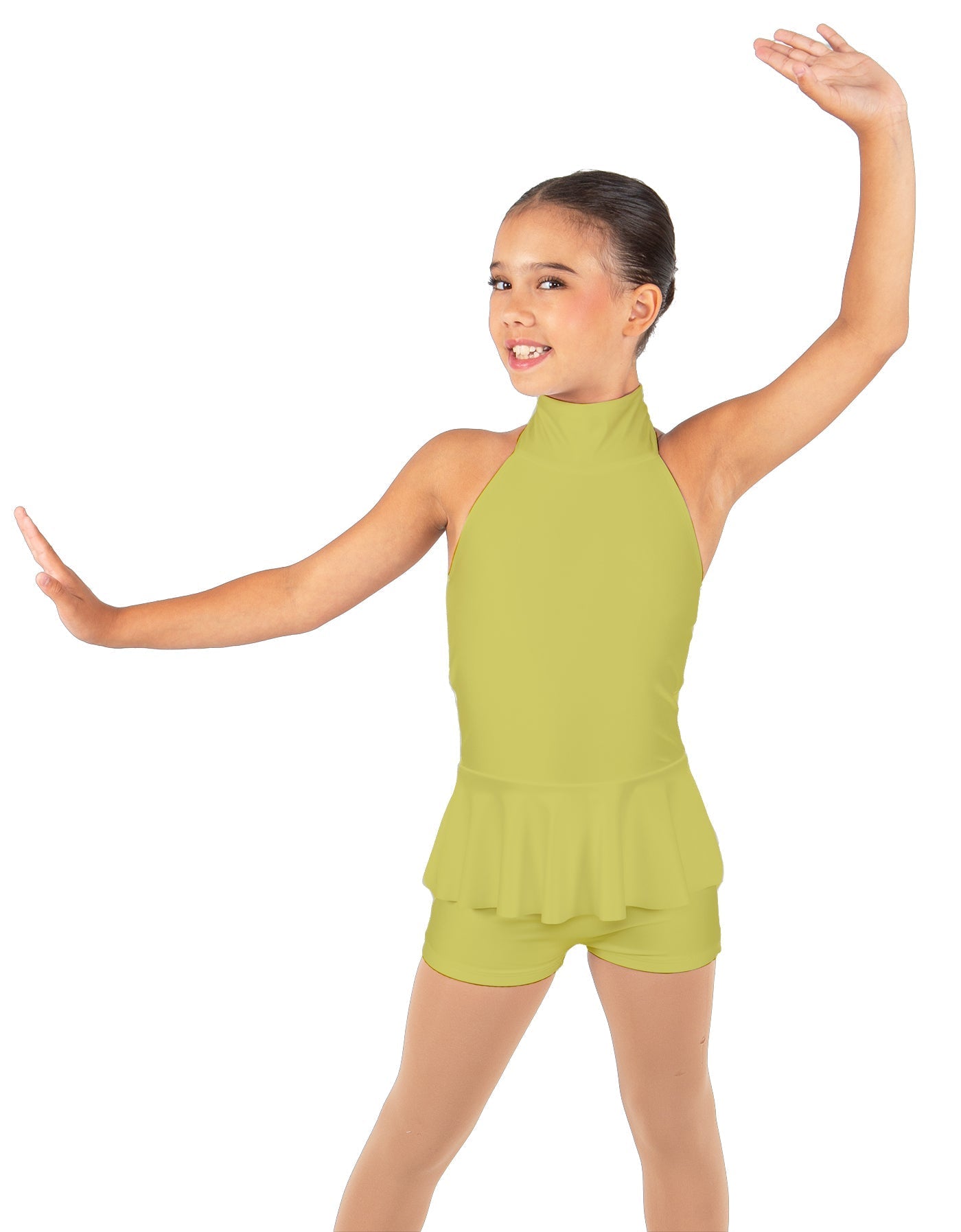 Solid Lycra Halter Collar Biketard w peplum