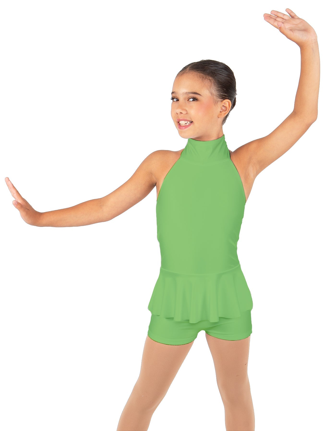 Solid Lycra Halter Collar Biketard w peplum