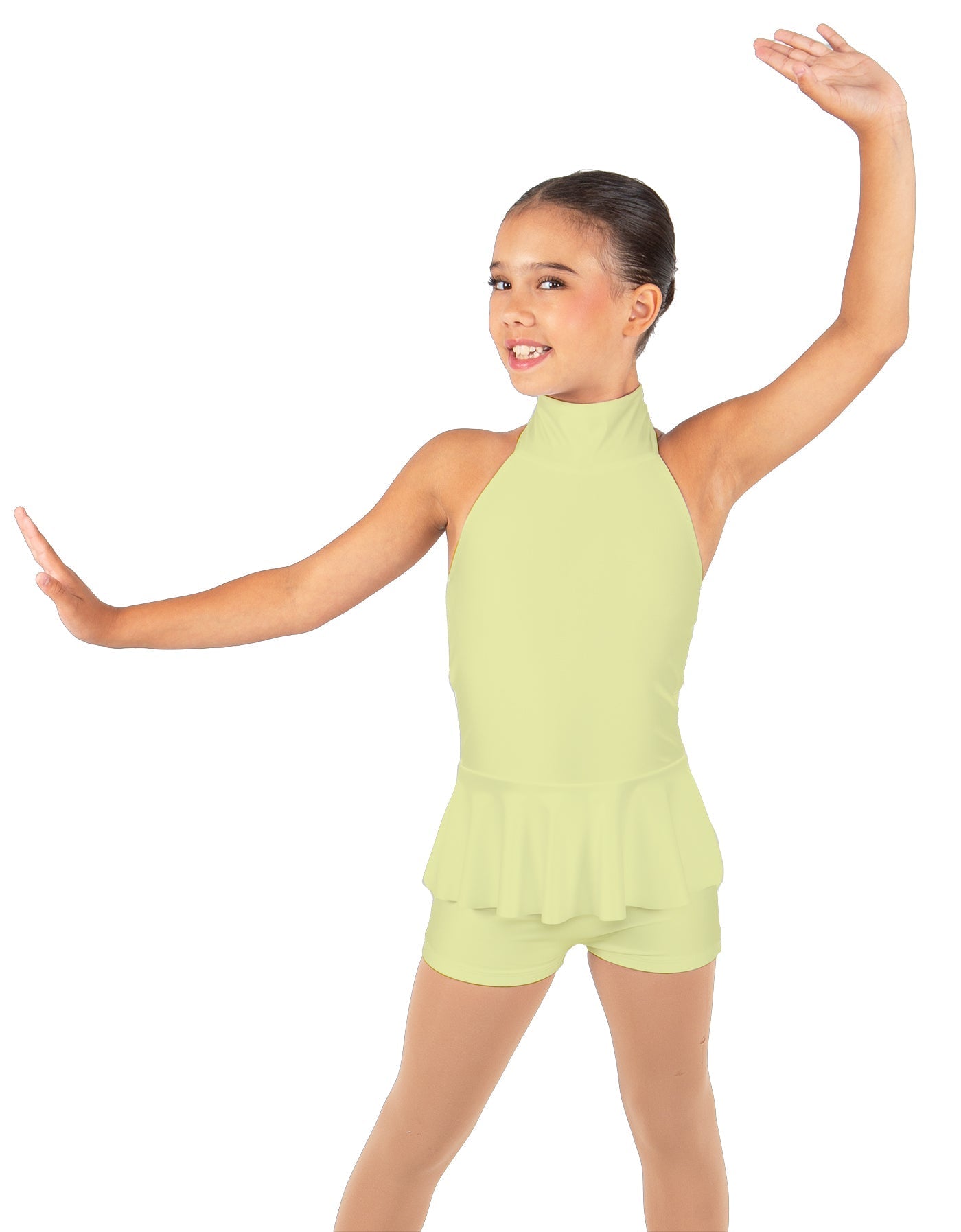Solid Lycra Halter Collar Biketard w peplum