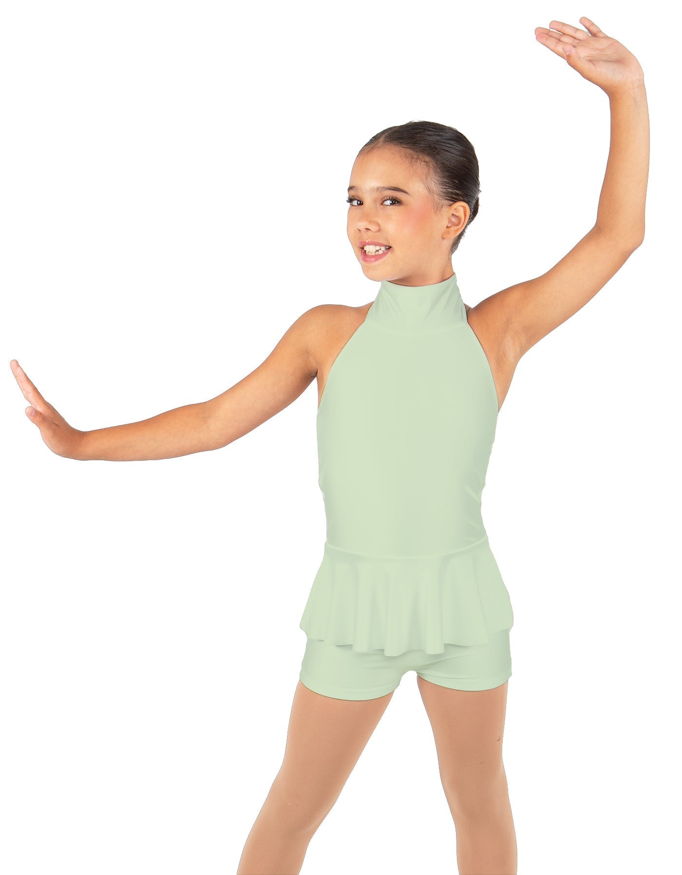 Solid Lycra Halter Collar Biketard w peplum