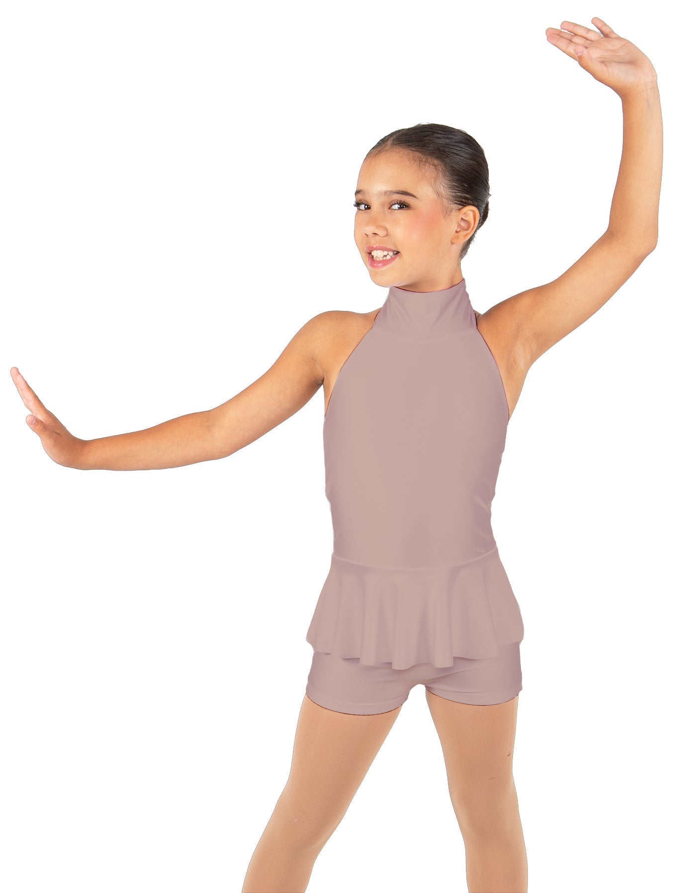 Solid Lycra Halter Collar Biketard w peplum
