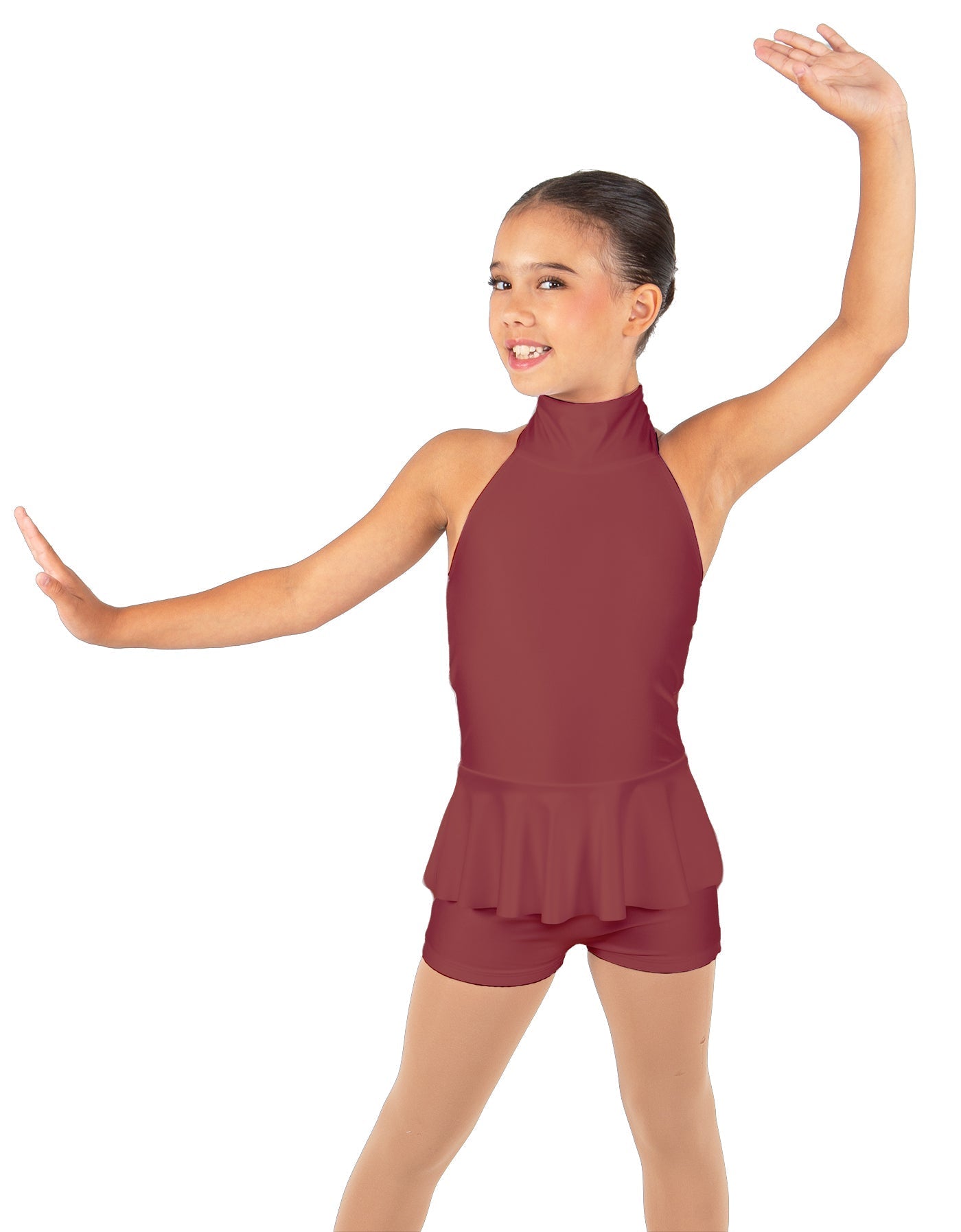 Solid Lycra Halter Collar Biketard w peplum