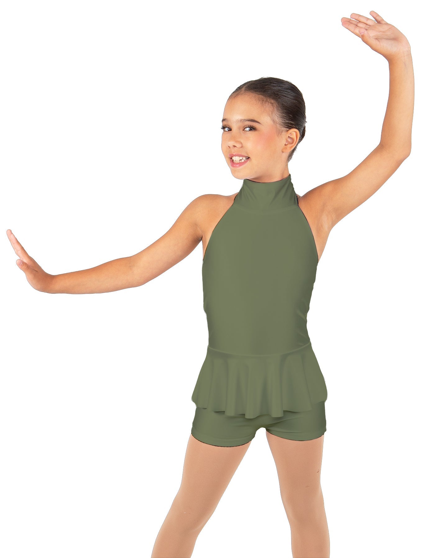 Solid Lycra Halter Collar Biketard w peplum