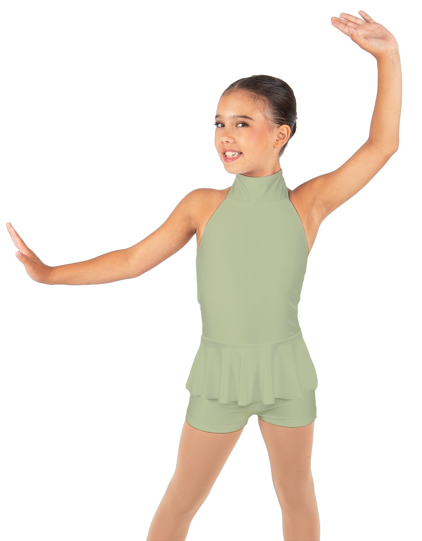 Solid Lycra Halter Collar Biketard w peplum