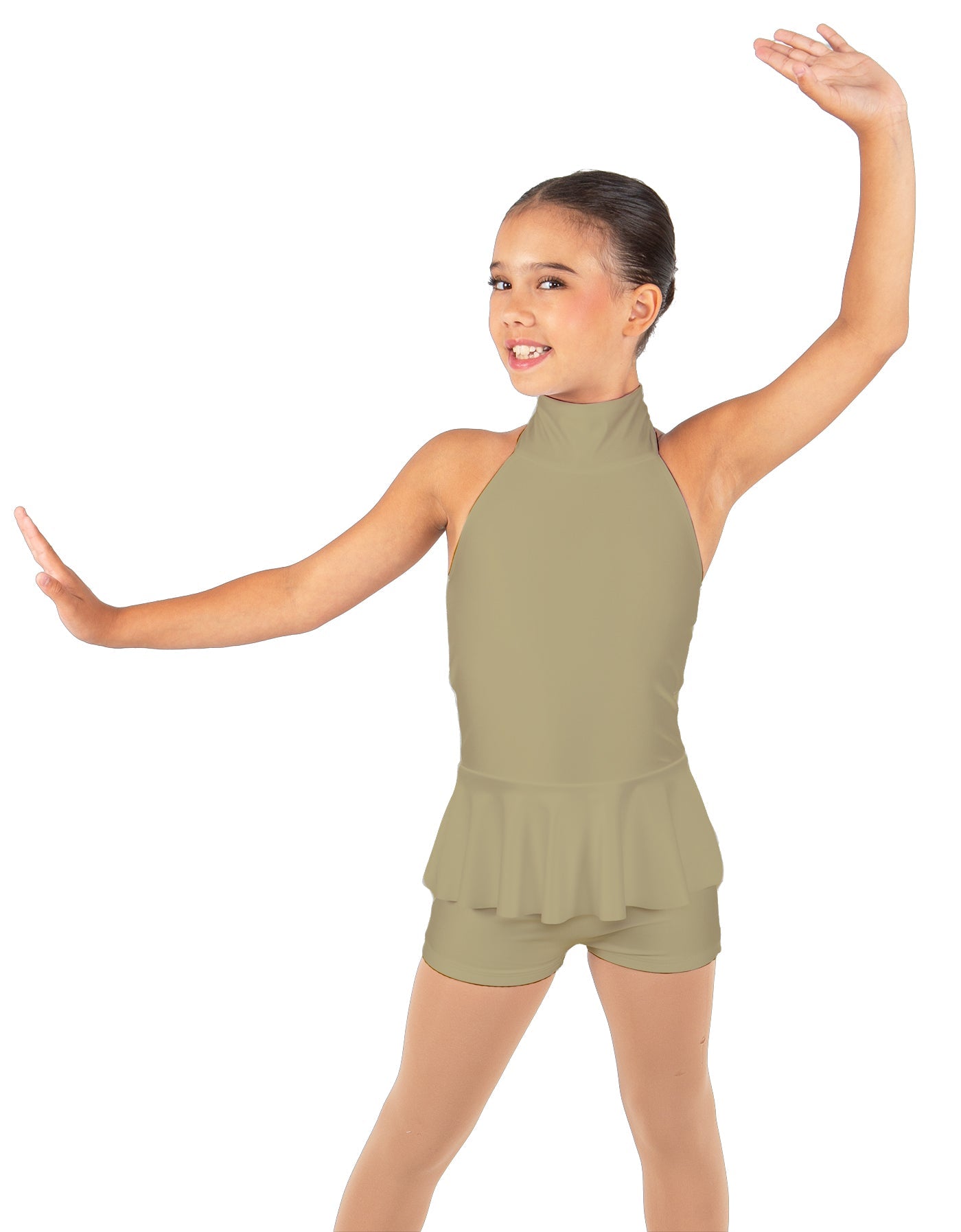 Solid Lycra Halter Collar Biketard w peplum