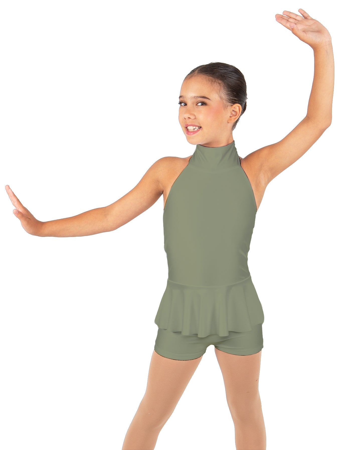 Solid Lycra Halter Collar Biketard w peplum