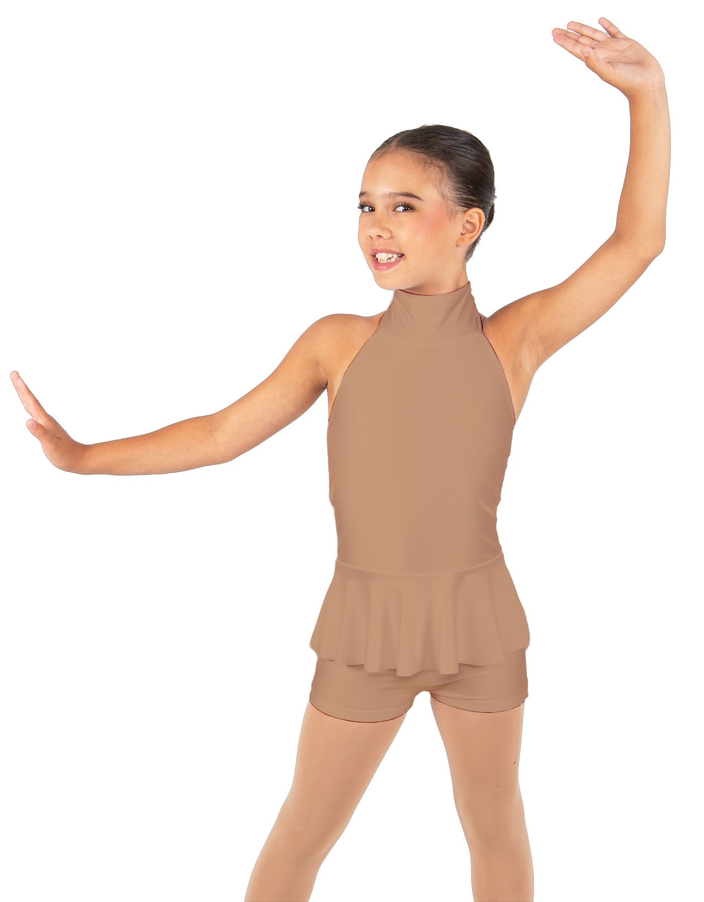 Solid Lycra Halter Collar Biketard w peplum