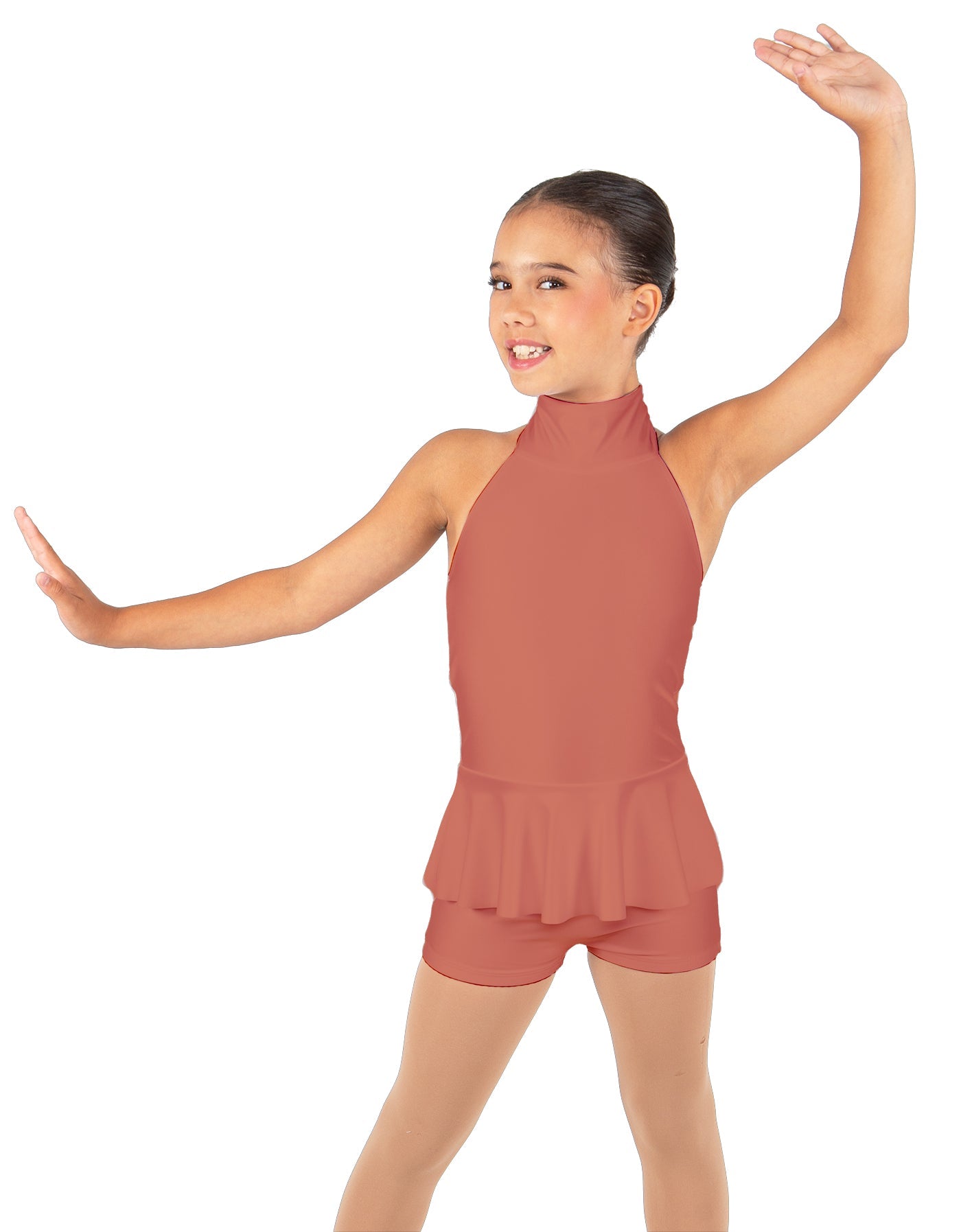 Solid Lycra Halter Collar Biketard w peplum