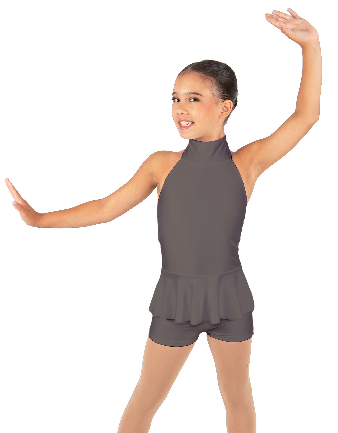 Solid Lycra Halter Collar Biketard w peplum