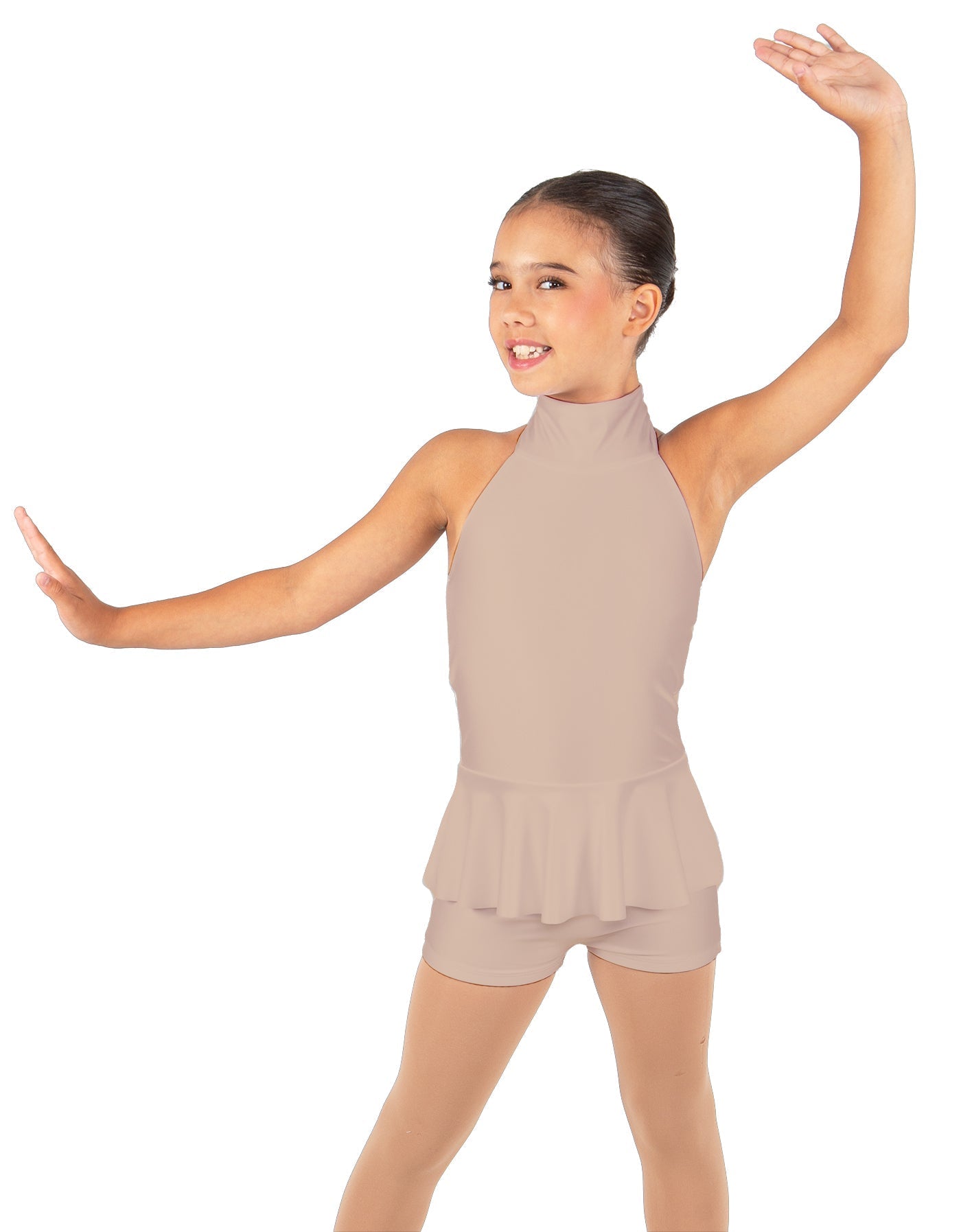 Solid Lycra Halter Collar Biketard w peplum
