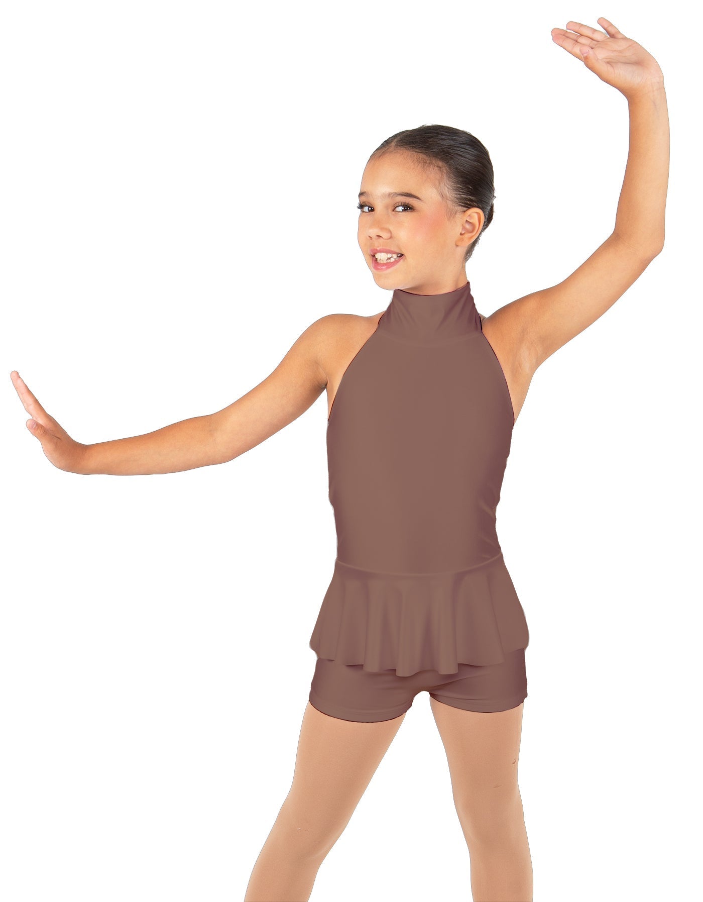 Solid Lycra Halter Collar Biketard w peplum