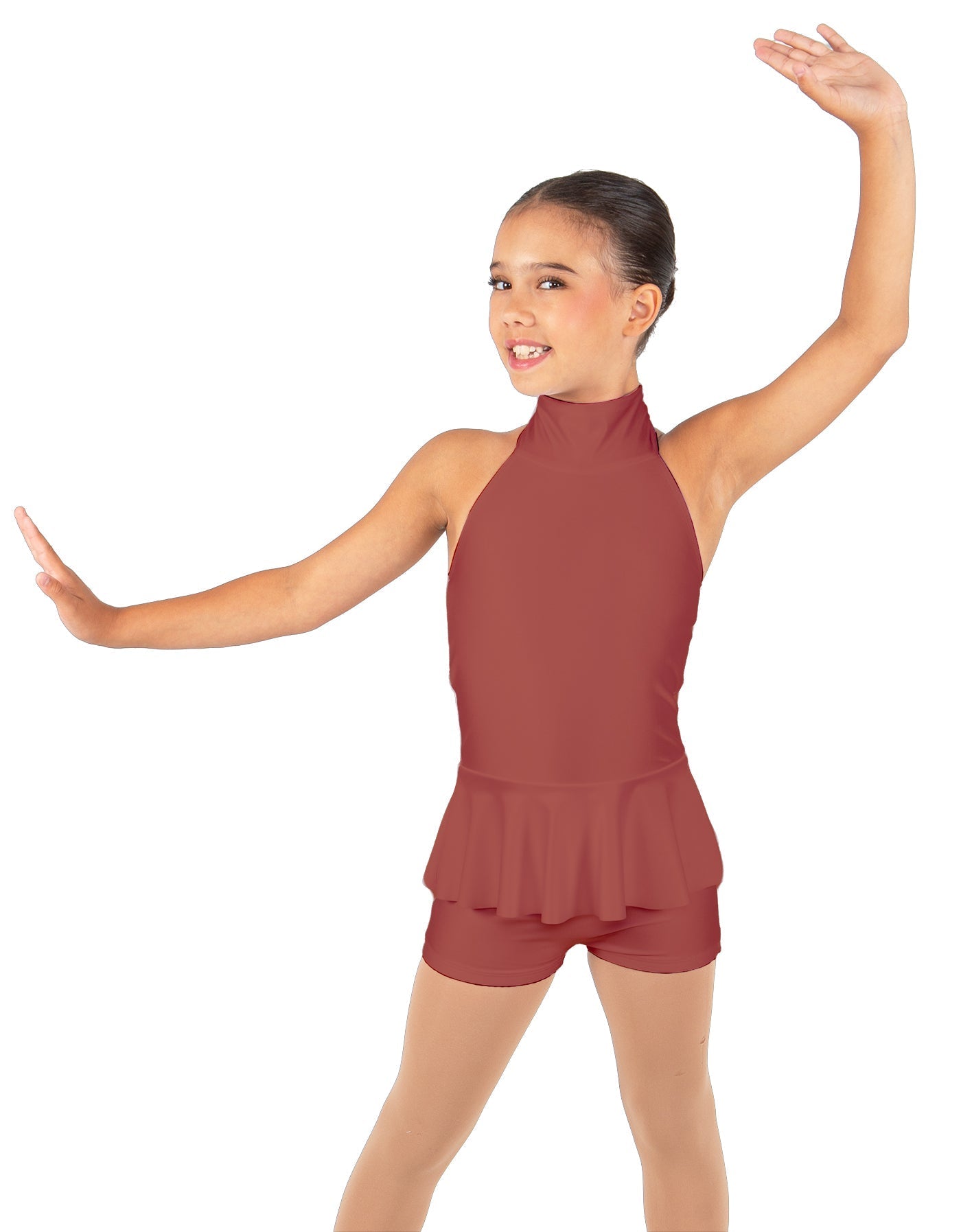 Solid Lycra Halter Collar Biketard w peplum