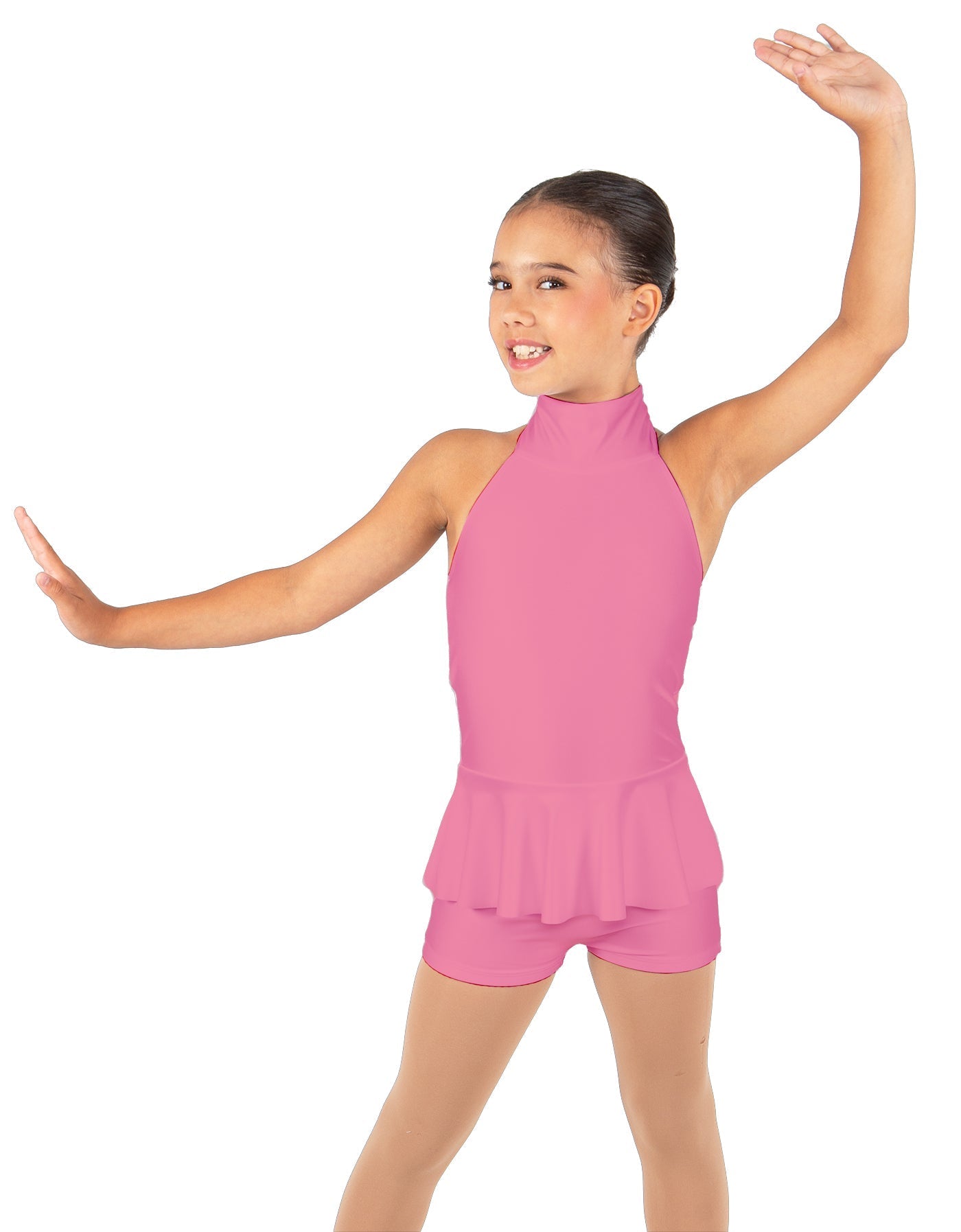 Solid Lycra Halter Collar Biketard w peplum