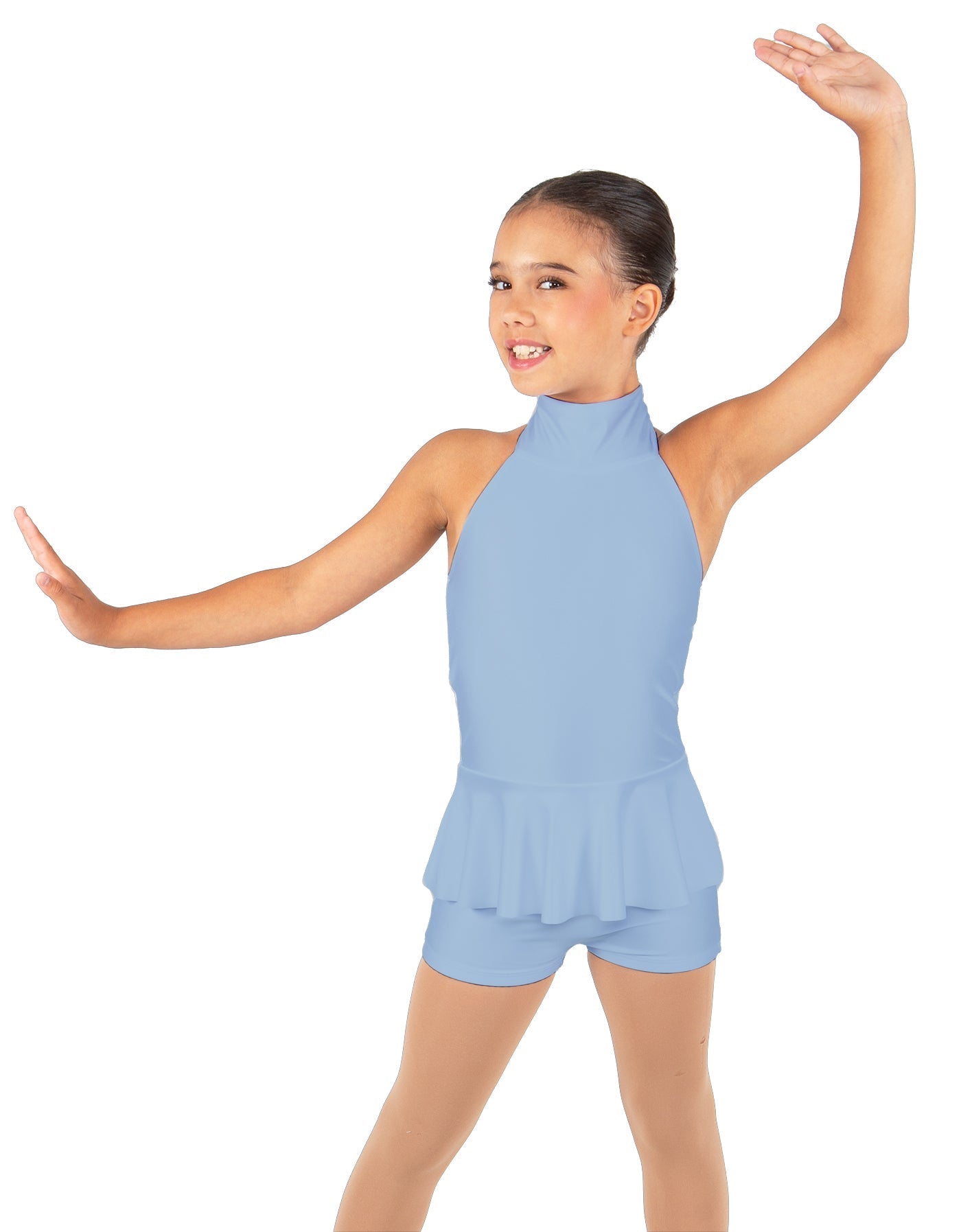 Solid Lycra Halter Collar Biketard w peplum