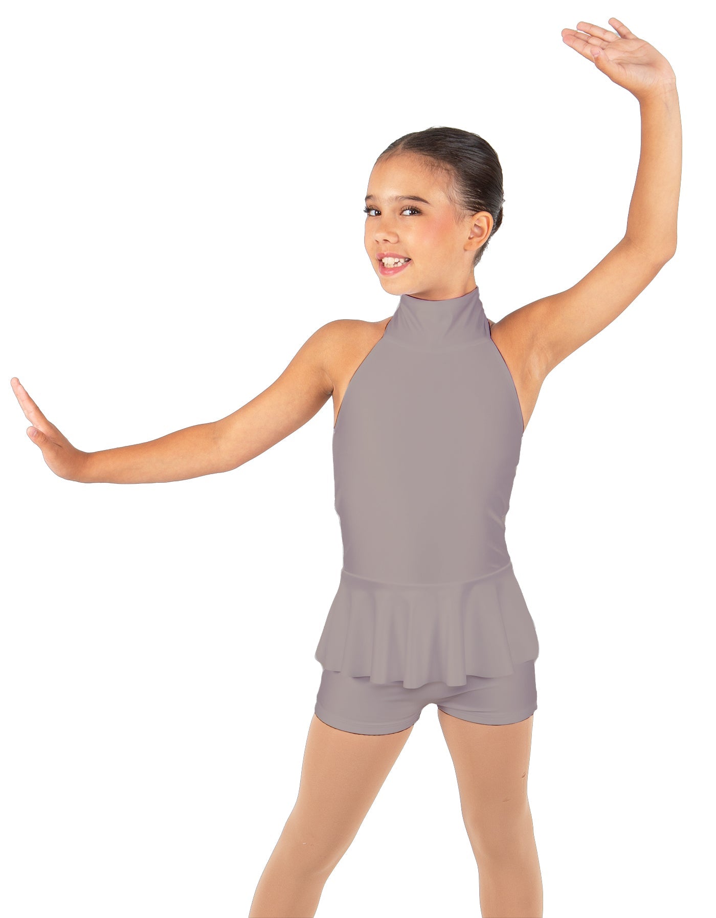 Solid Lycra Halter Collar Biketard w peplum