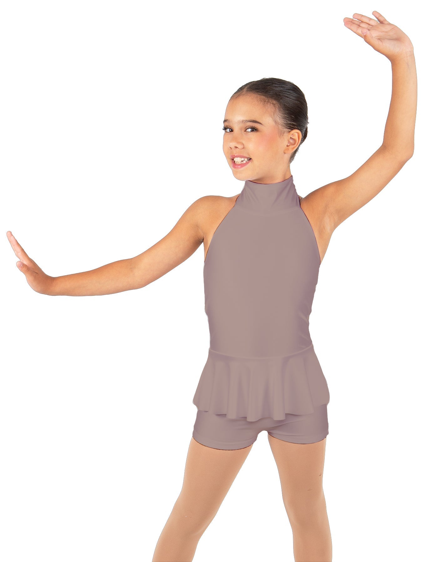 Solid Lycra Halter Collar Biketard w peplum
