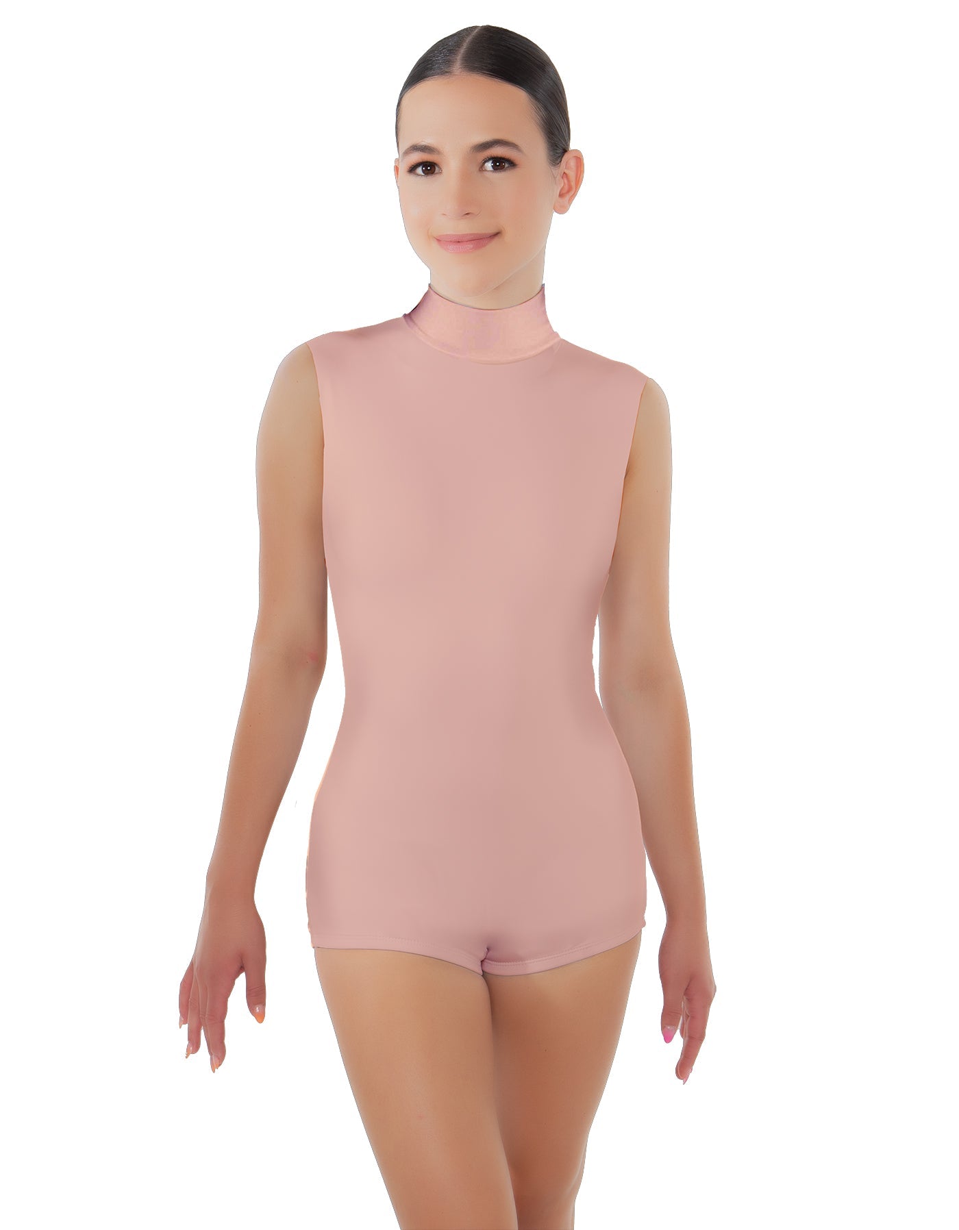 Solid Lycra Tneck Sleeveless Open Back Biketard