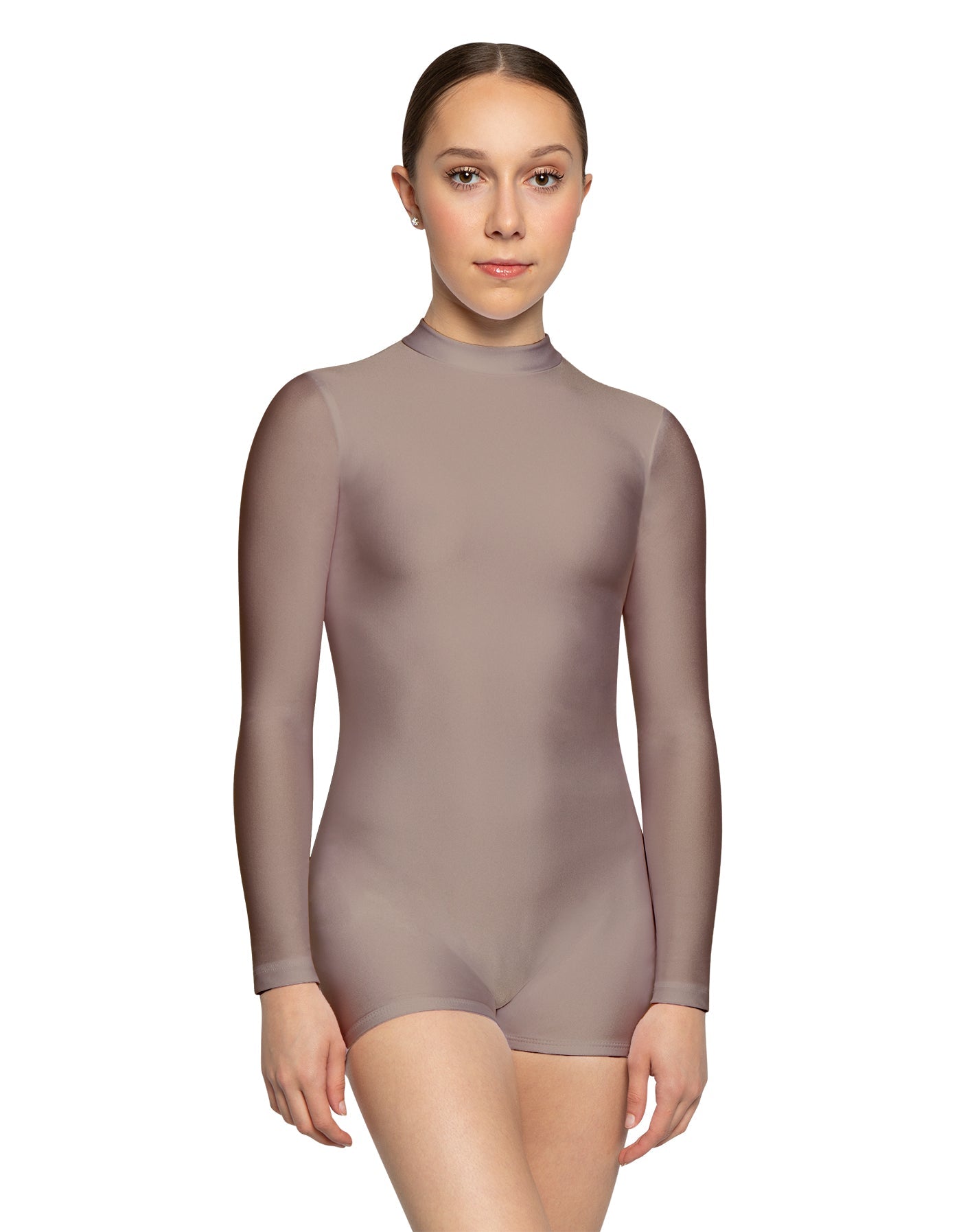Solid Lycra LS Tneck Zipper Back Biketard