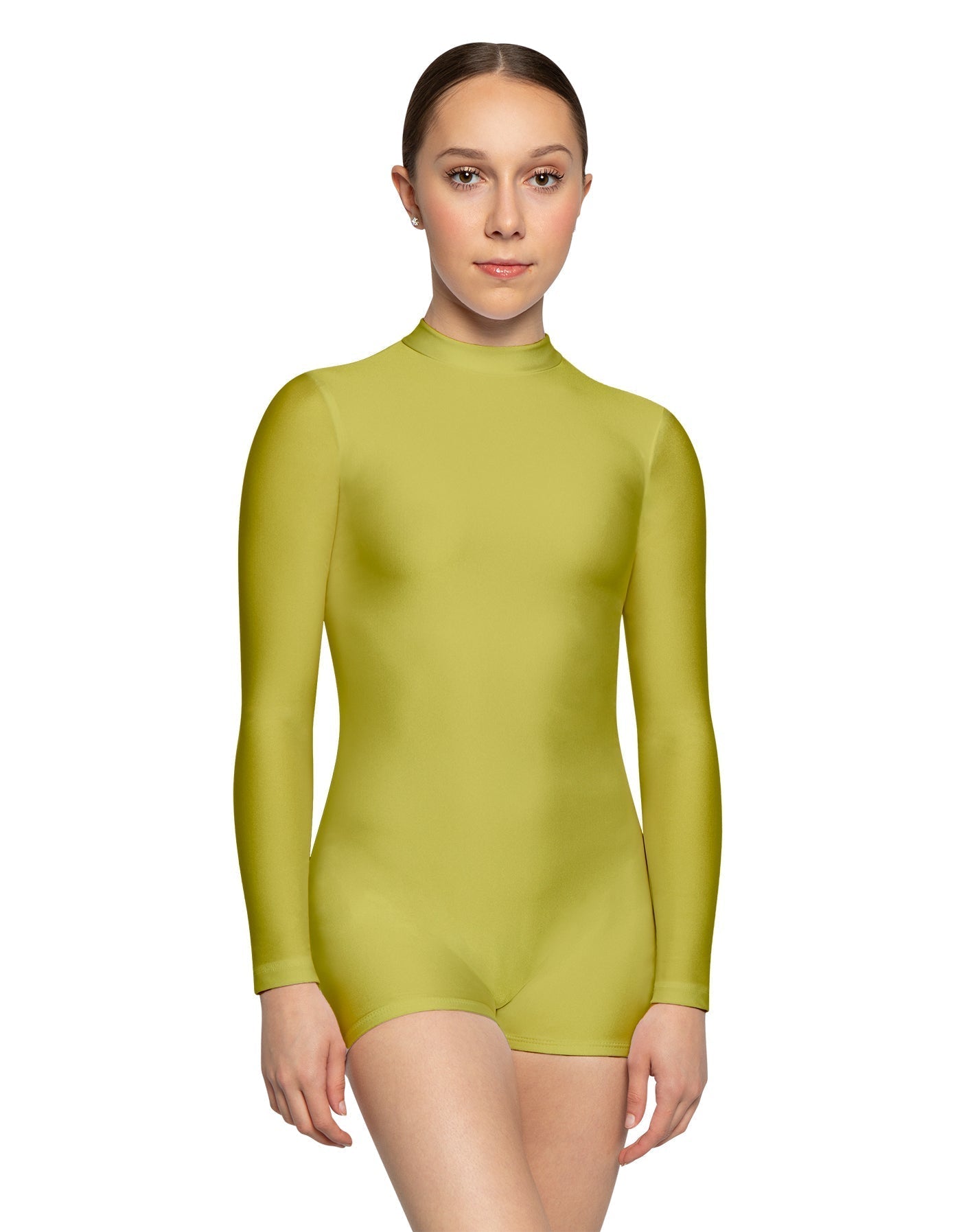 Solid Lycra LS Tneck Zipper Back Biketard