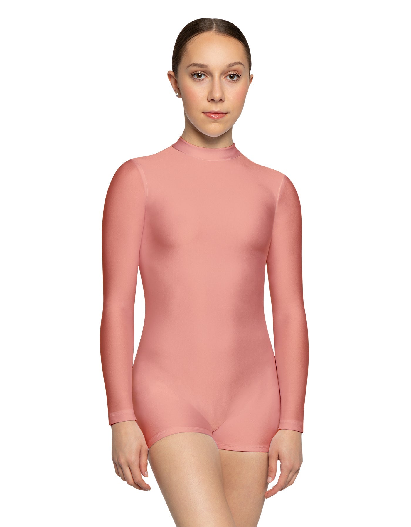 Solid Lycra Tneck LS Open Back Biketard