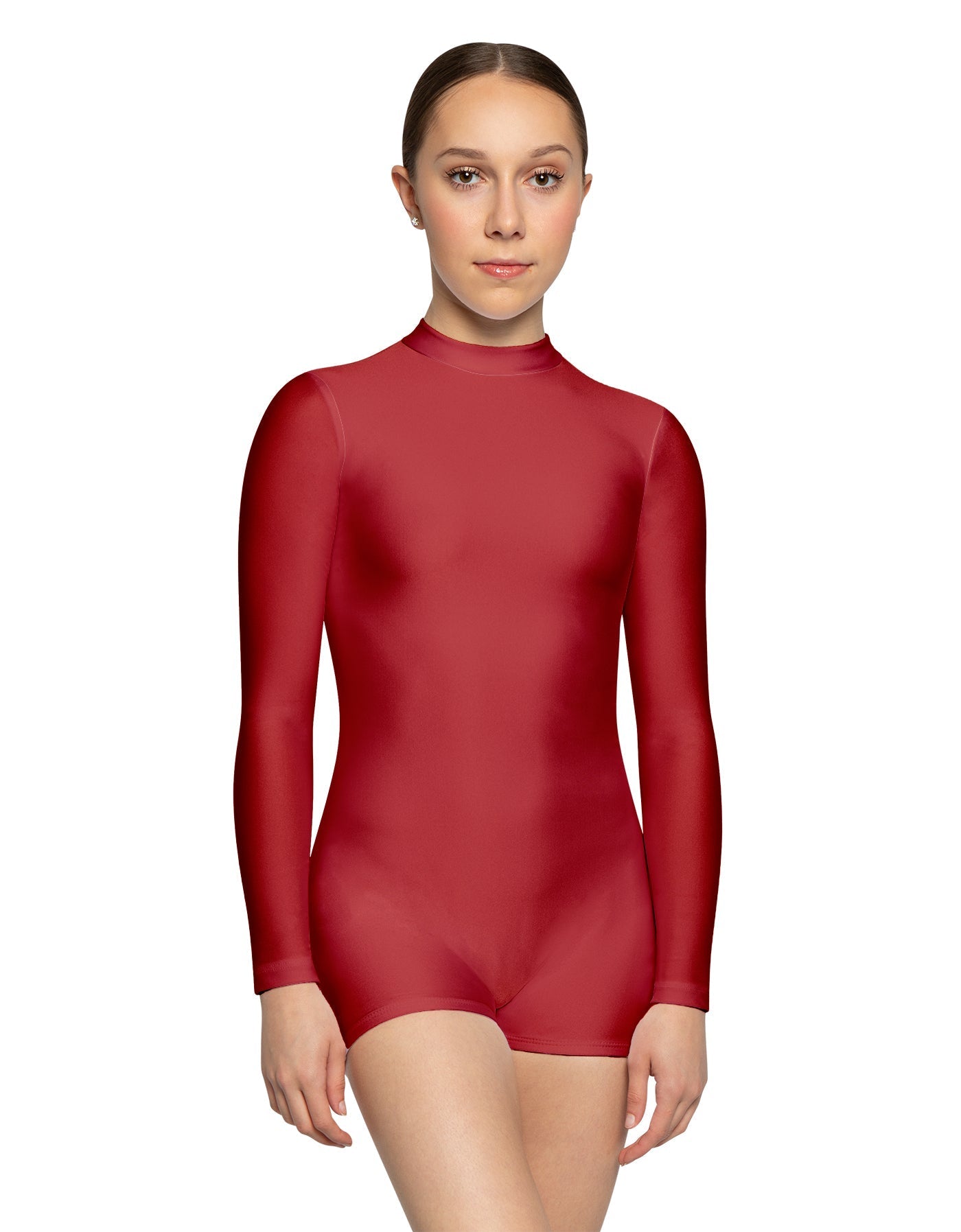 Solid Lycra Tneck LS Open Back Biketard