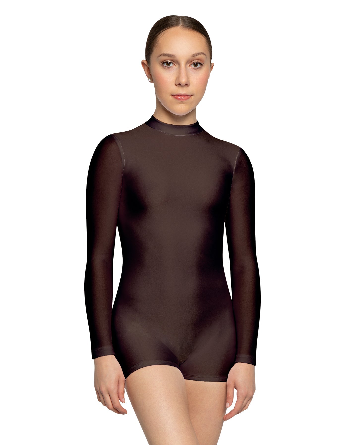 Solid Lycra Tneck LS Open Back Biketard