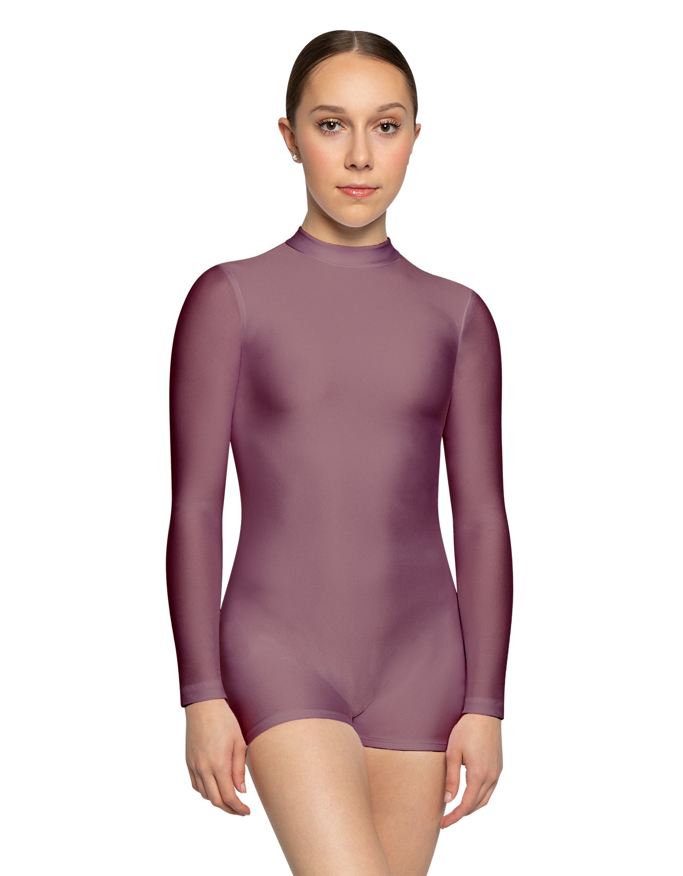 Solid Lycra Tneck LS Open Back Biketard