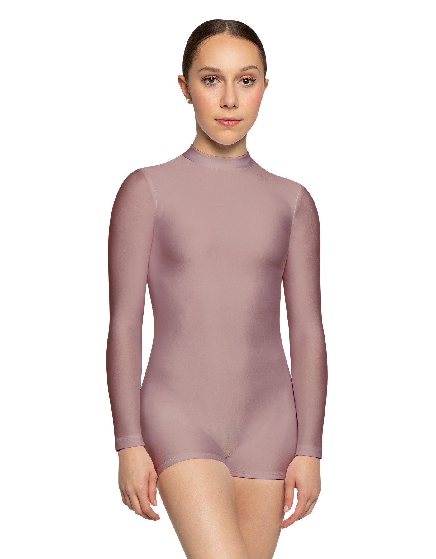 Solid Lycra Tneck LS Open Back Biketard