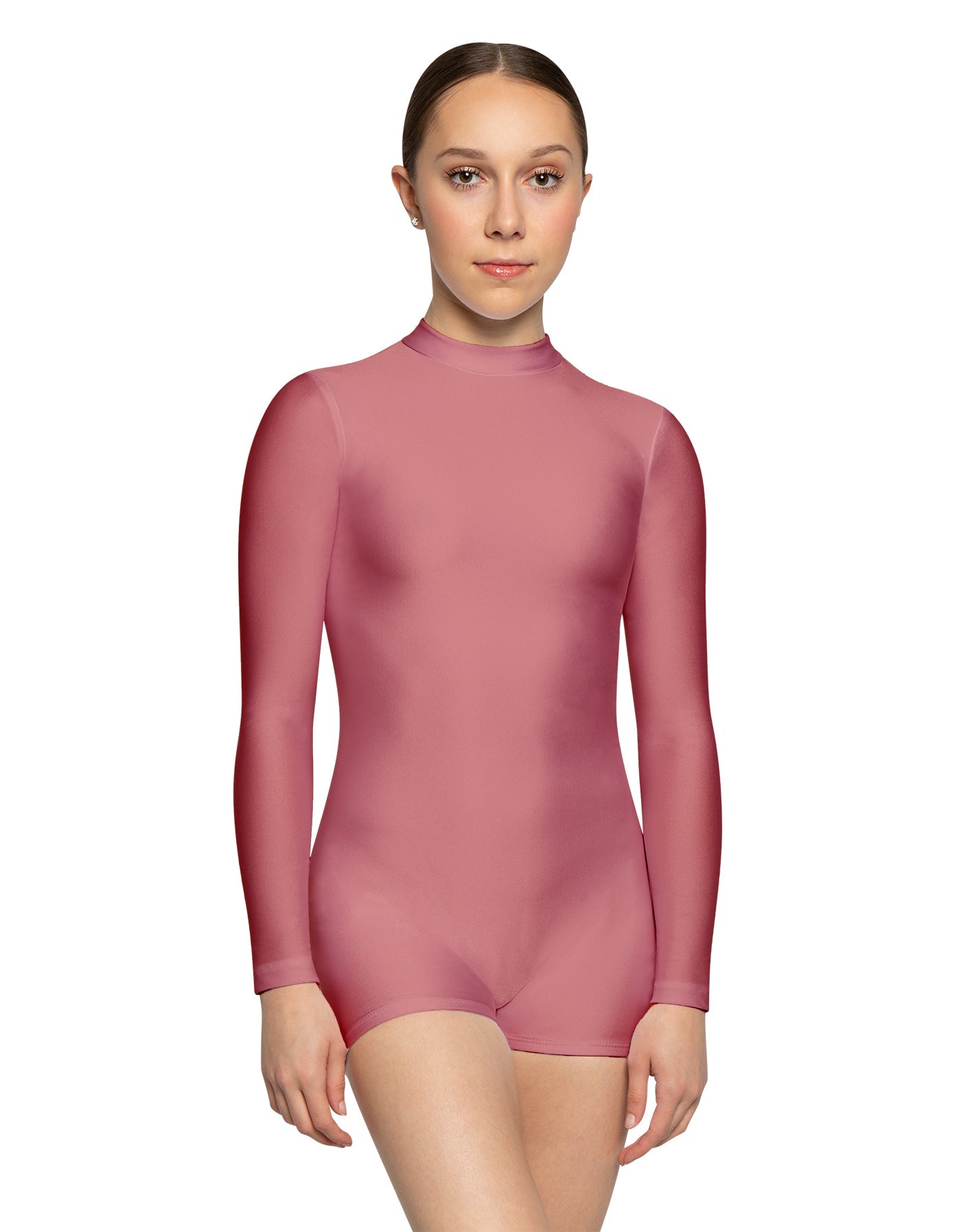 Solid Lycra Tneck LS Open Back Biketard