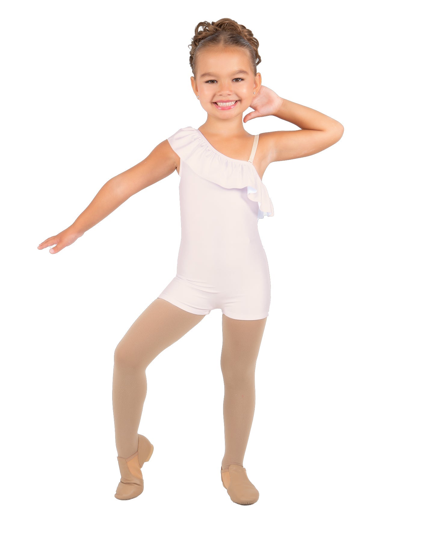 Solid Lycra One Shoulder w Ruffle Biketard