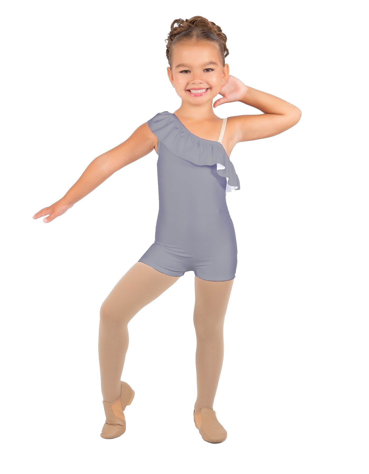 Solid Lycra One Shoulder w Ruffle Biketard