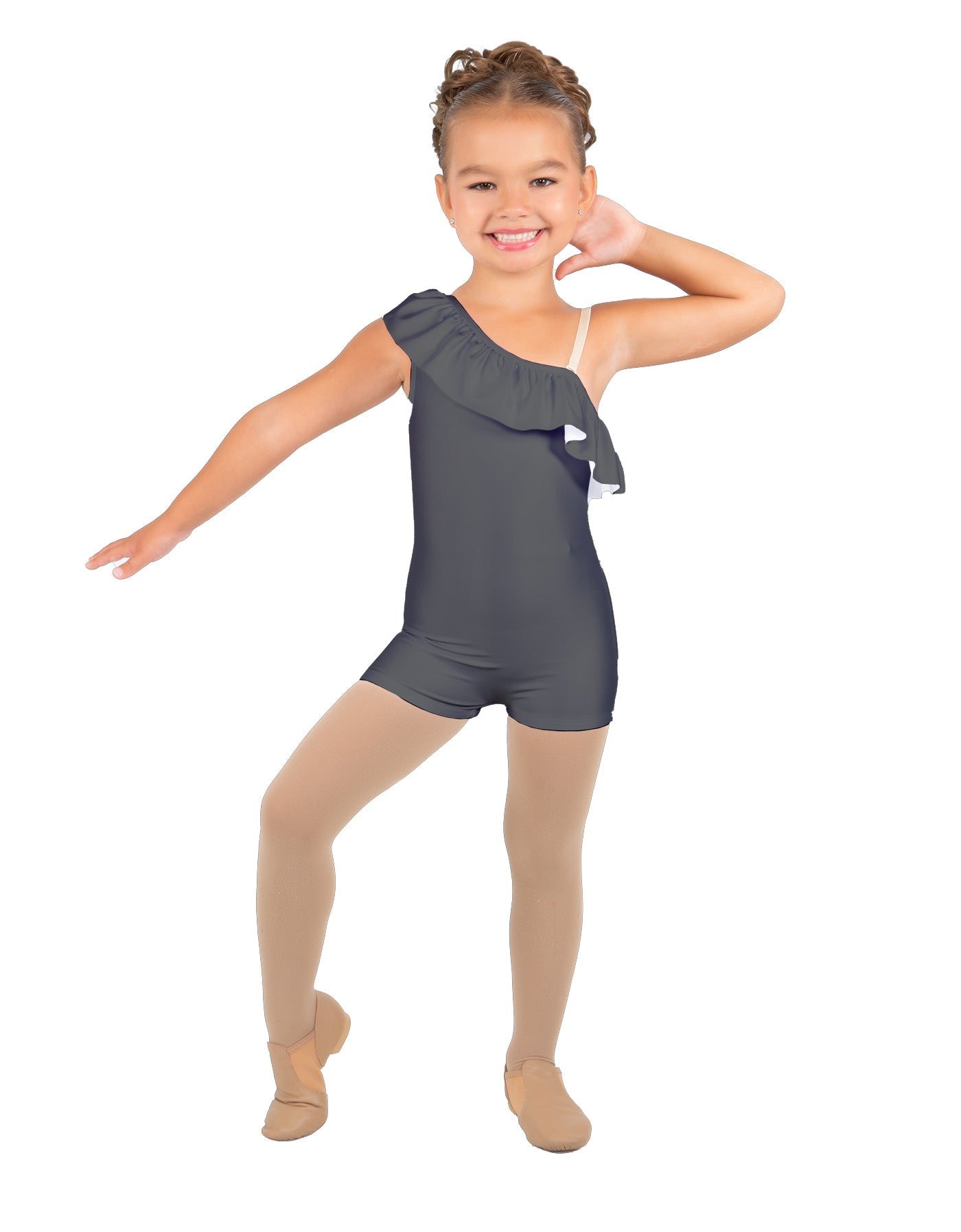 Solid Lycra One Shoulder w Ruffle Biketard