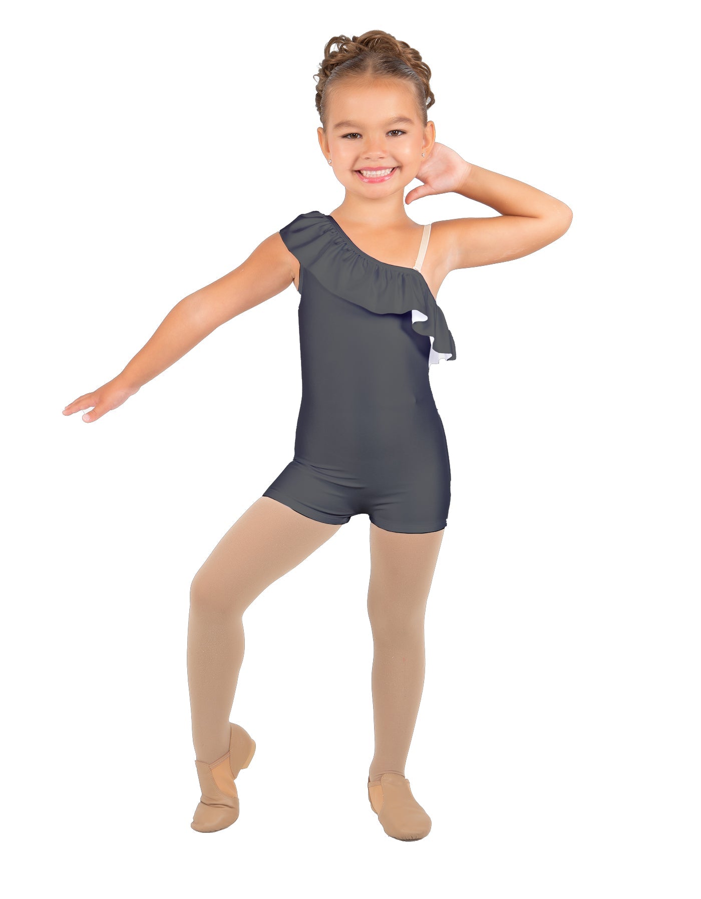Solid Lycra One Shoulder w Ruffle Biketard