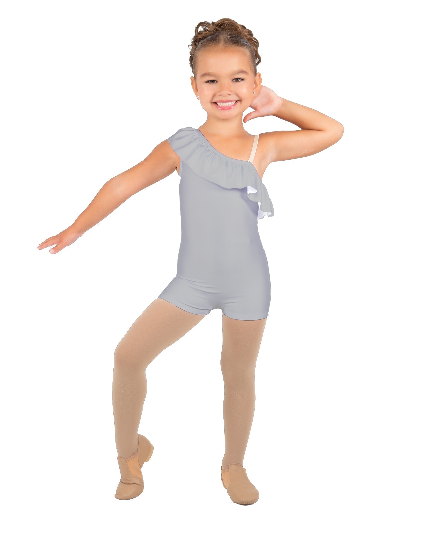 Solid Lycra One Shoulder w Ruffle Biketard