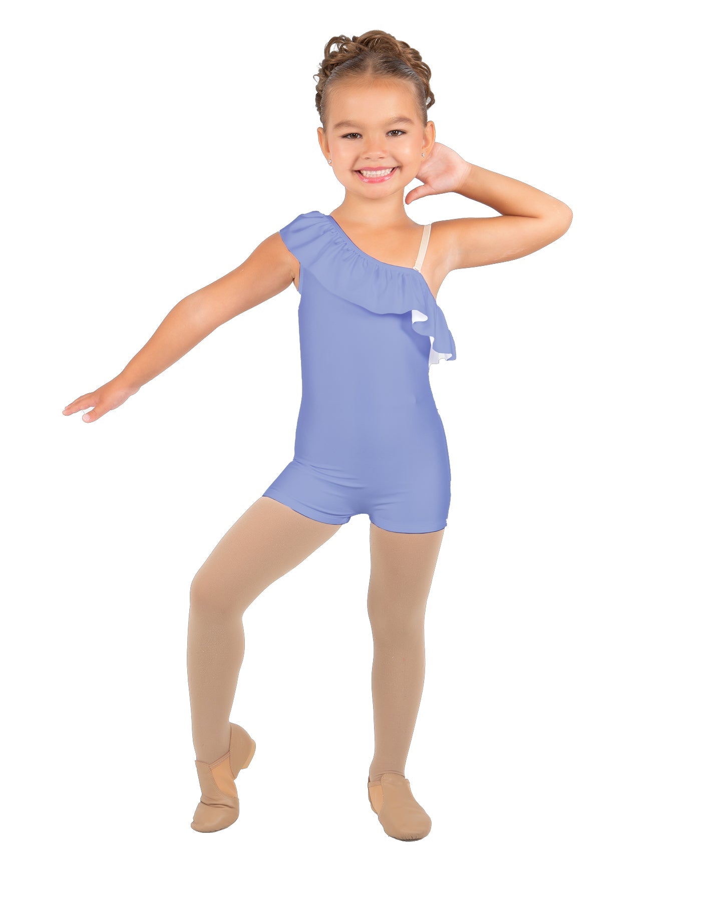 Solid Lycra One Shoulder w Ruffle Biketard